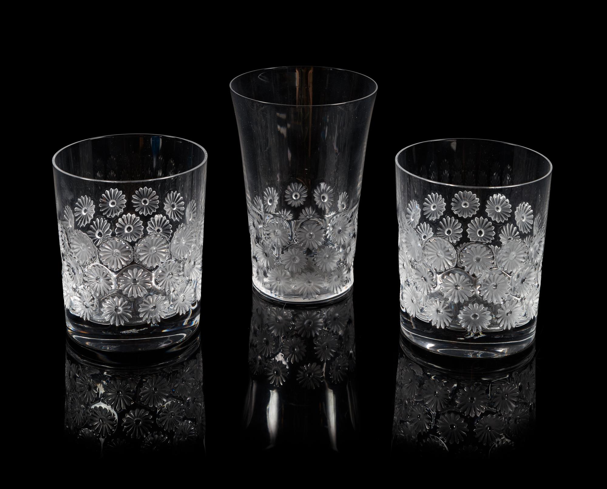Lalique, three Napsbury pattern molded and frosted glass drinking glasses, in two sizes
