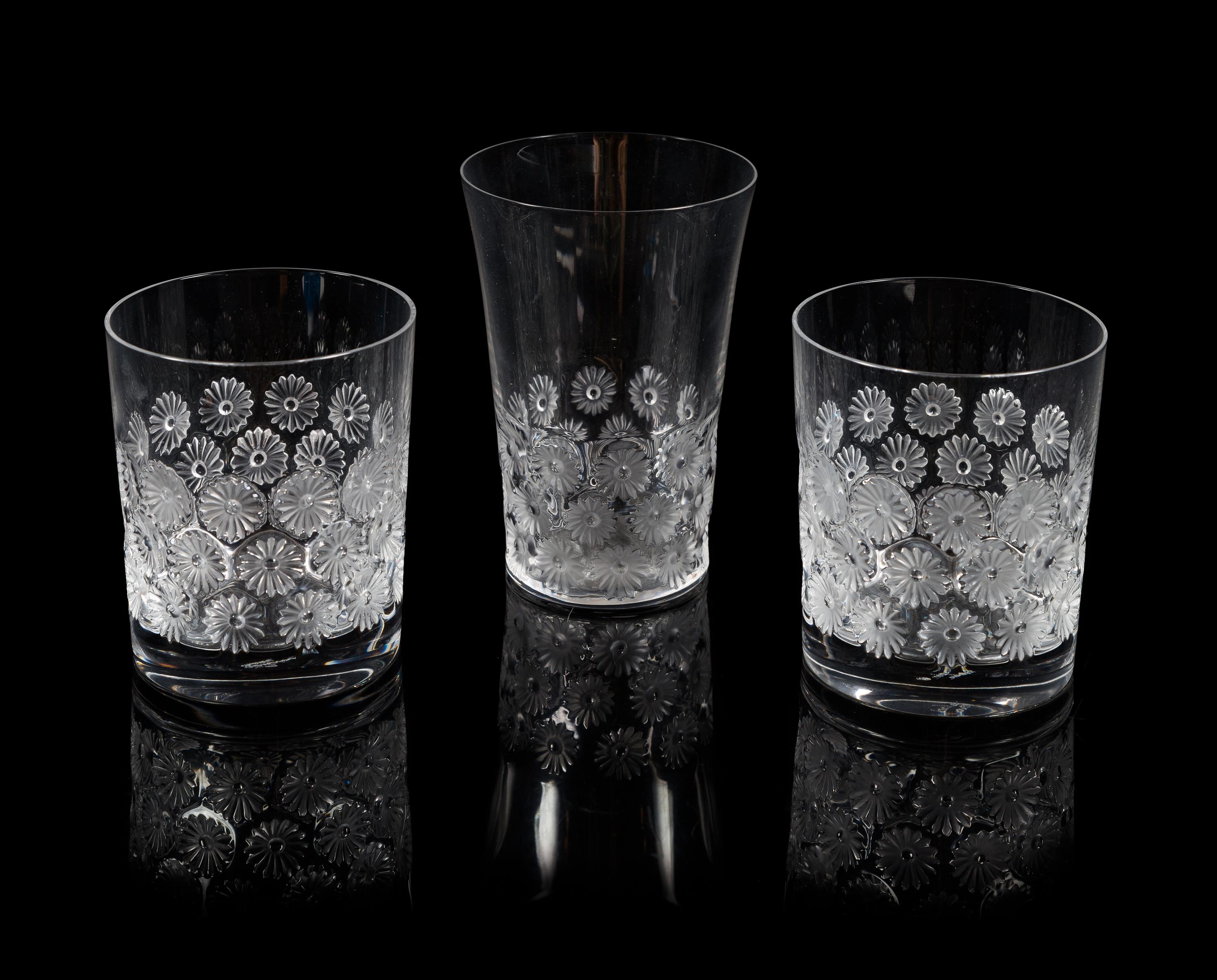 Lalique, three Napsbury pattern molded and frosted glass drinking glasses, in two sizes