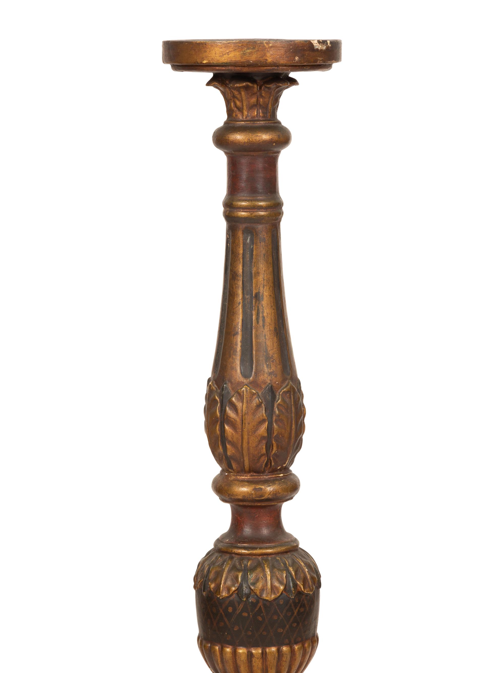 An Italian Painted and Parcel Gilt Tall Pedesta l