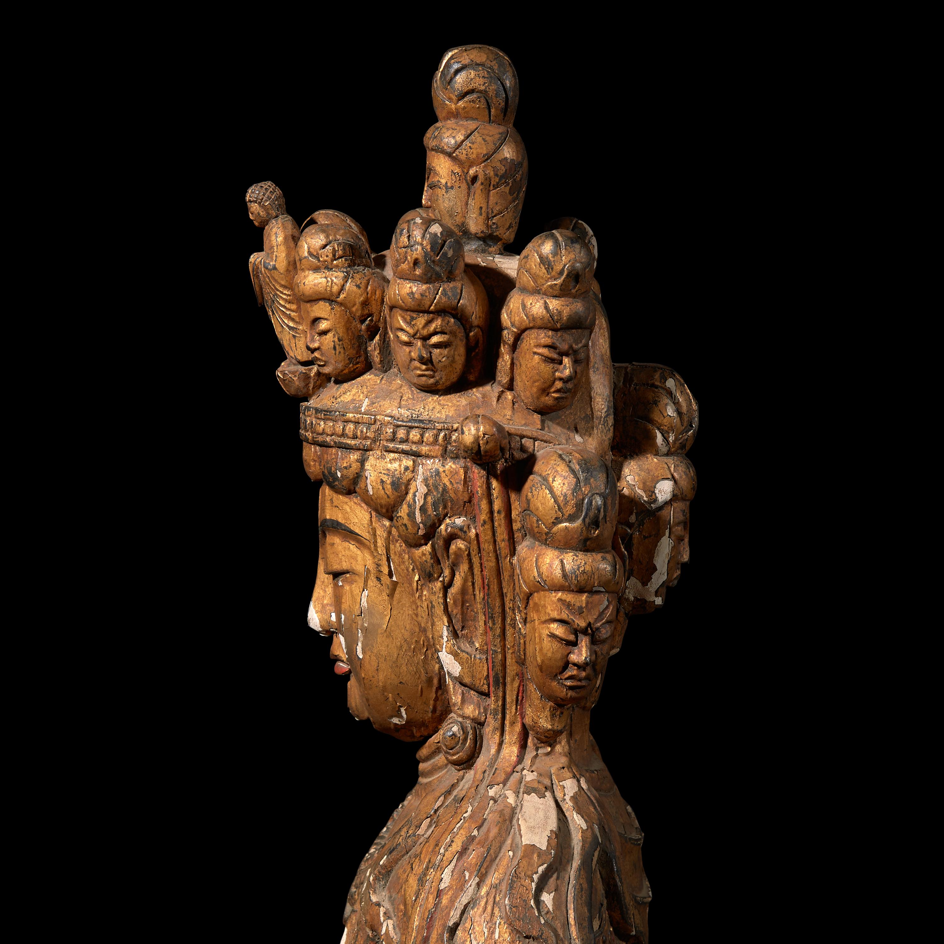 A Large Japanese Carved Giltwood Figure of Kannon