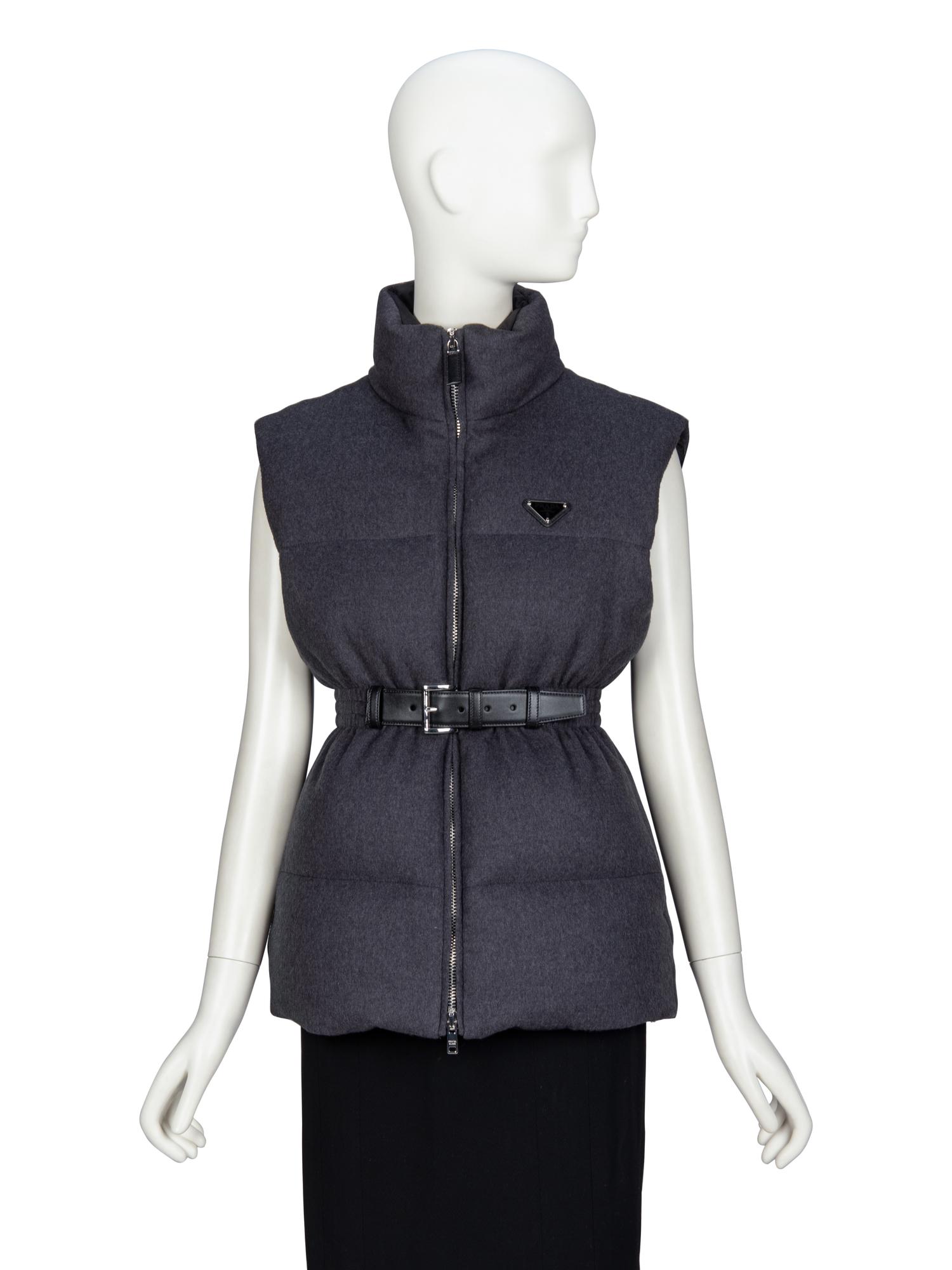 PRADA, BELTED WOOL PUFFER VEST