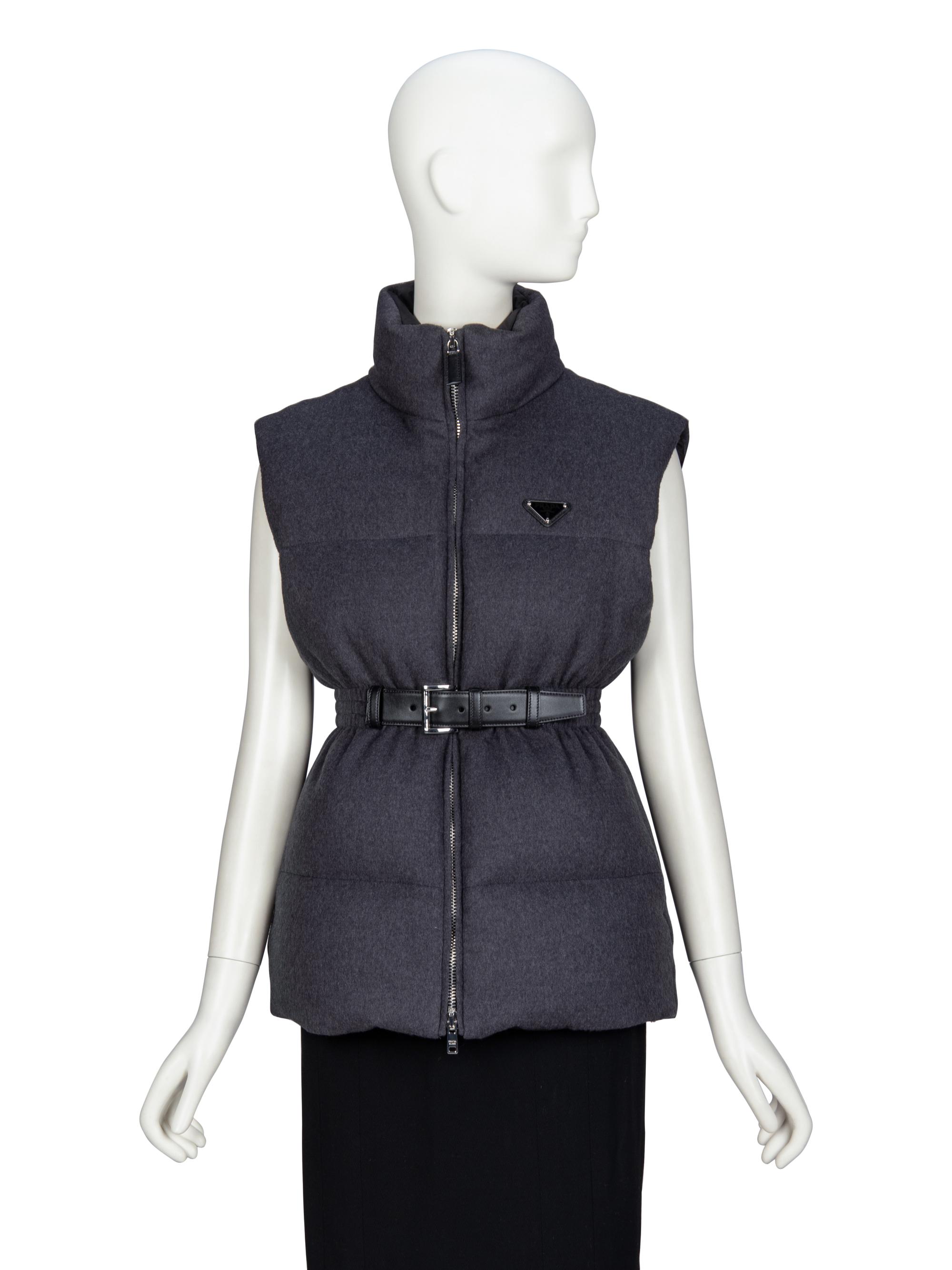 PRADA, BELTED WOOL PUFFER VEST