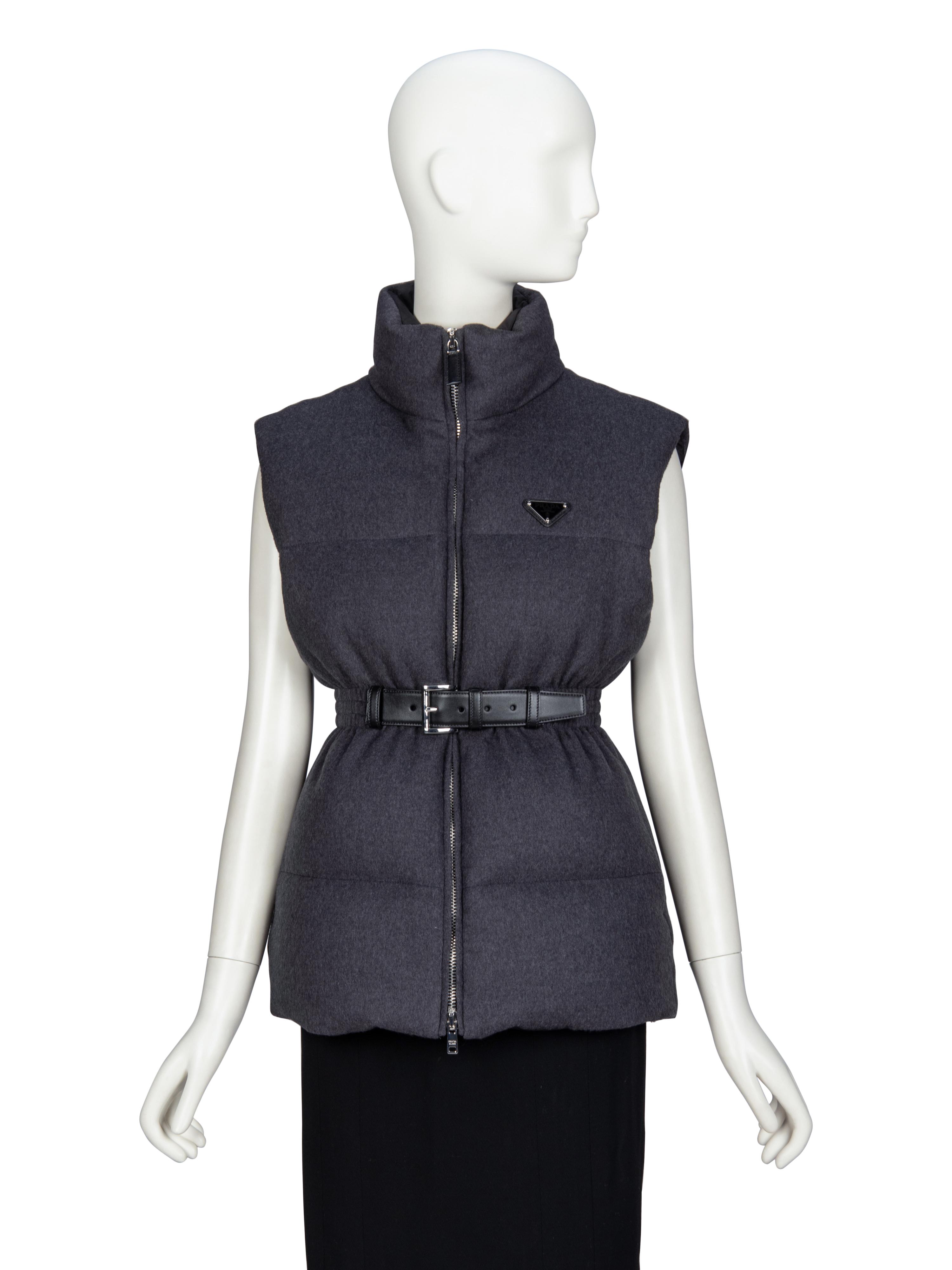 PRADA, BELTED WOOL PUFFER VEST