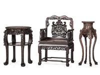 Two Chinese Hardwood Stands and an Armchair