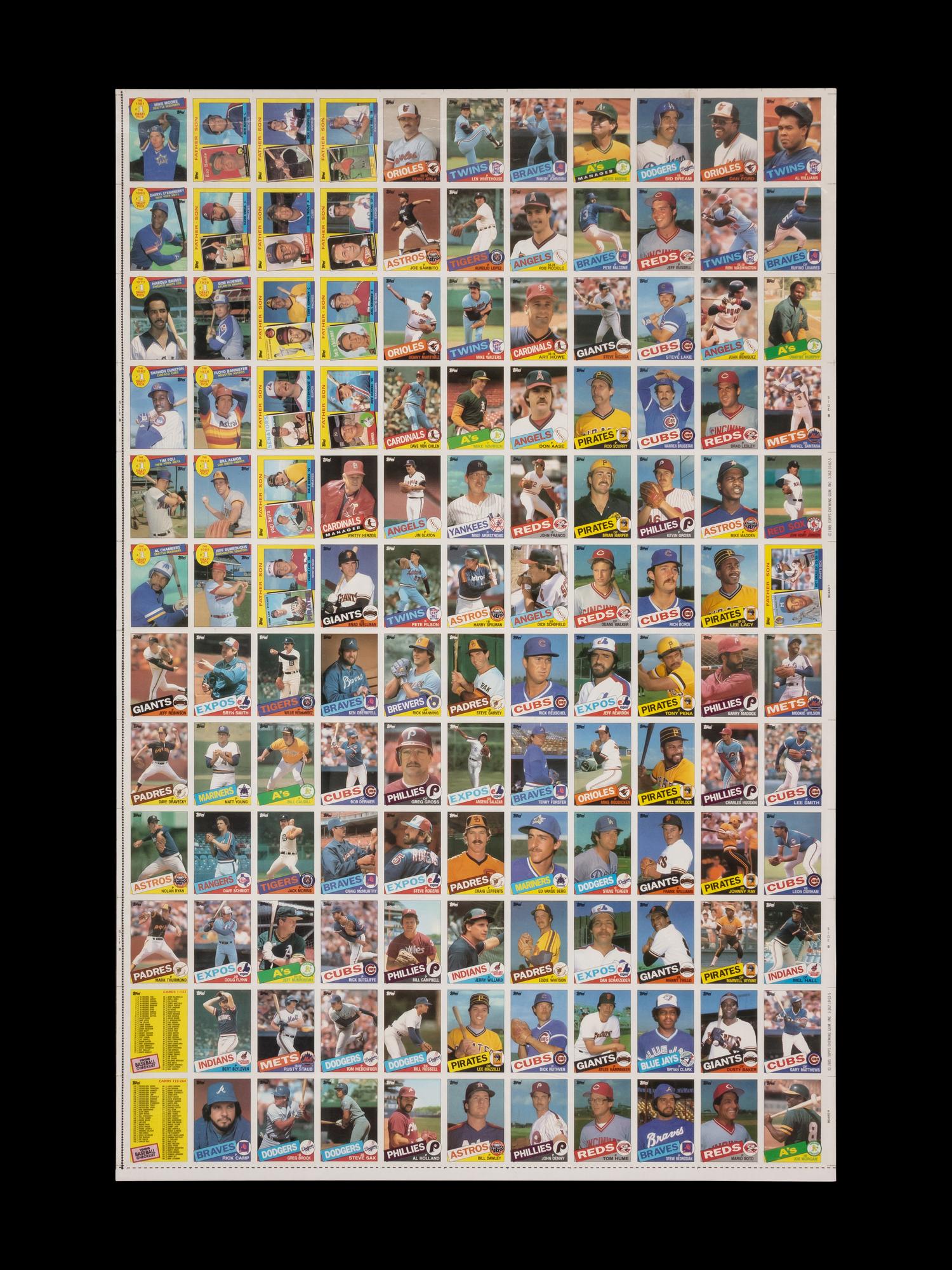 A Complete Set of 1985 Topps Baseball Cards in Six Uncut Sheets Featuring Mark McGwire, Roger Clemens and Kirby Puckett Rookie Cards
