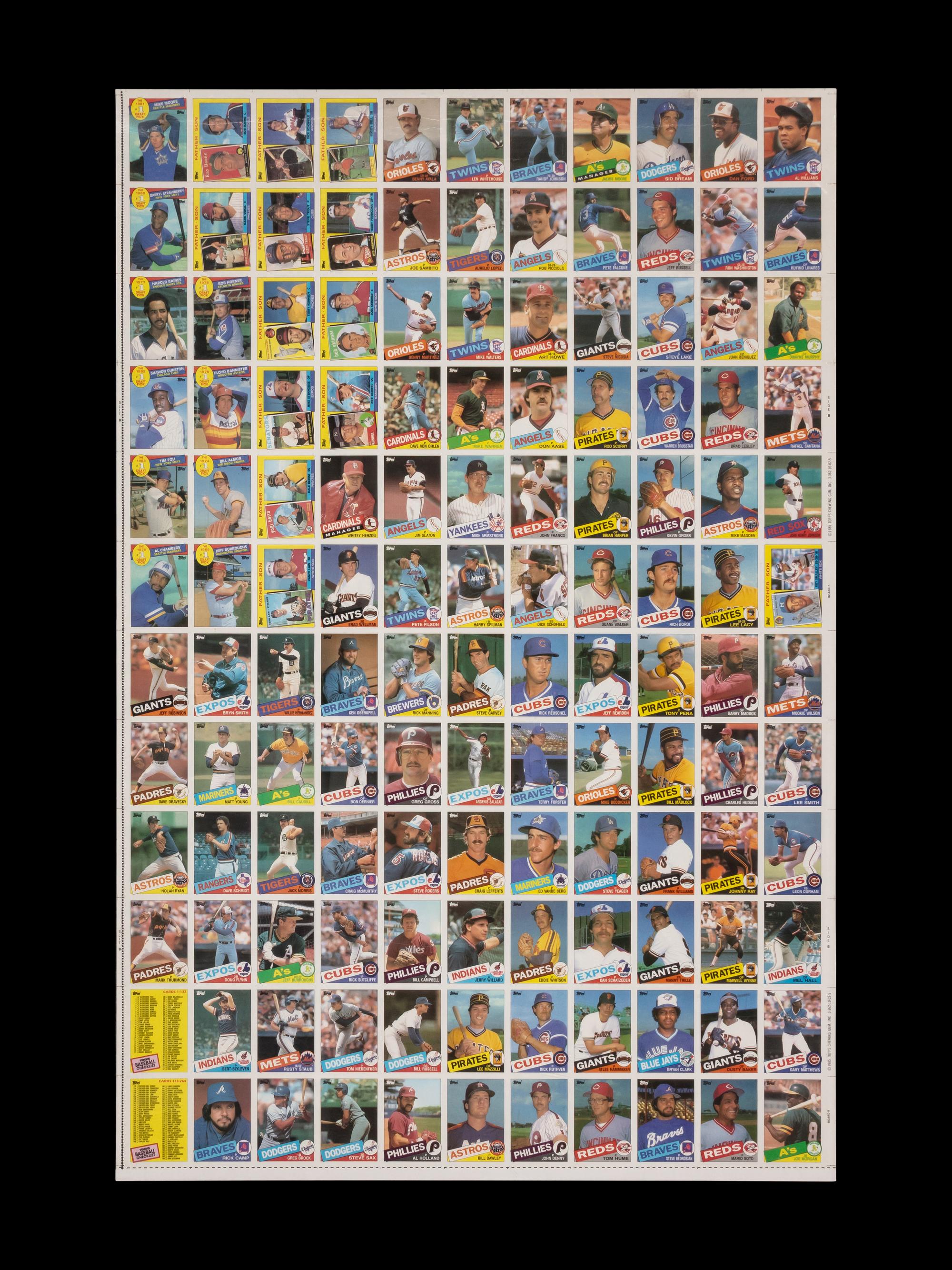 A Complete Set of 1985 Topps Baseball Cards in Six Uncut Sheets Featuring Mark McGwire, Roger Clemens and Kirby Puckett Rookie Cards