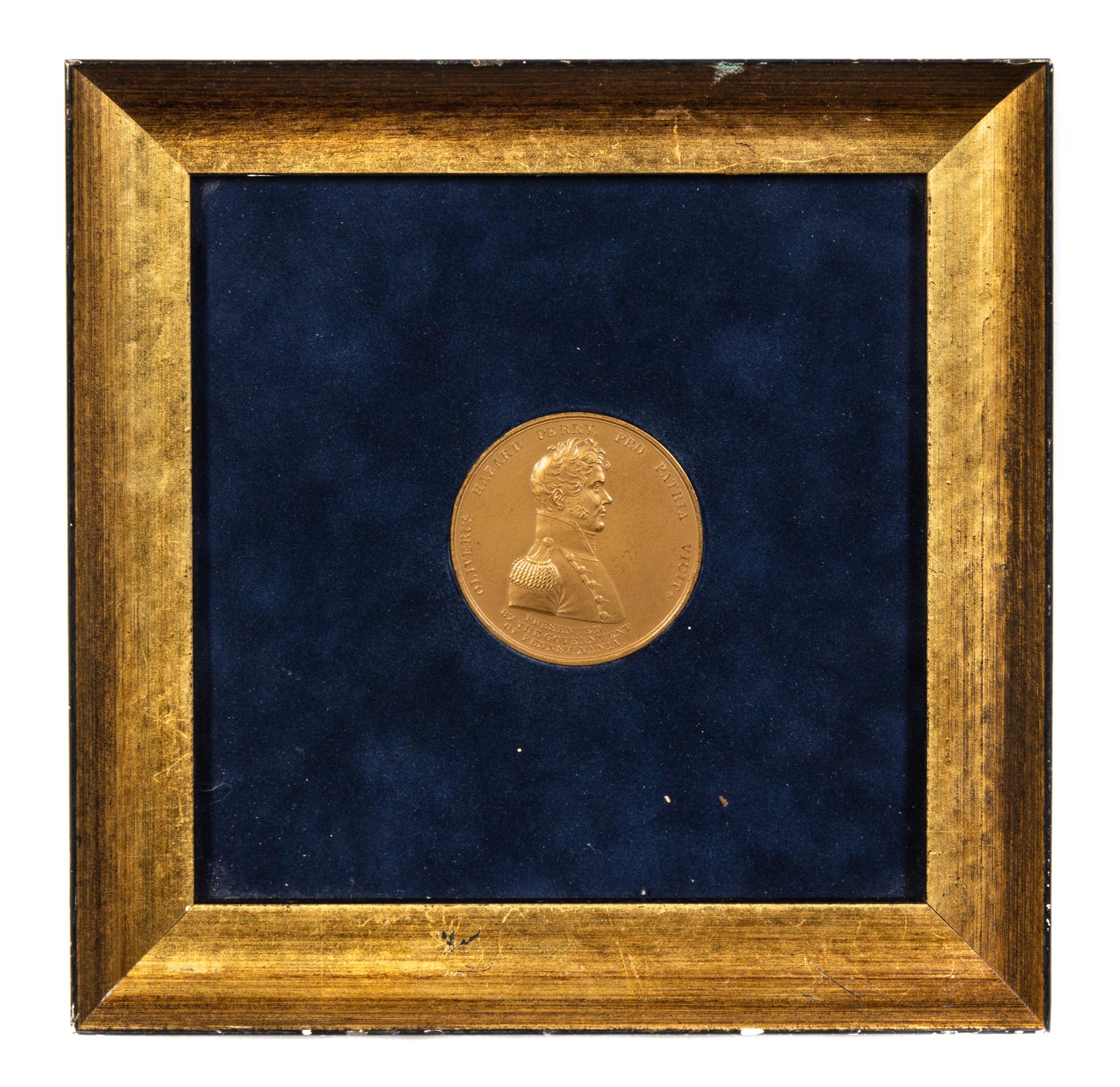 An American Framed Bronze Commemorative Medal Diameter of medal 2 1/4 inches.