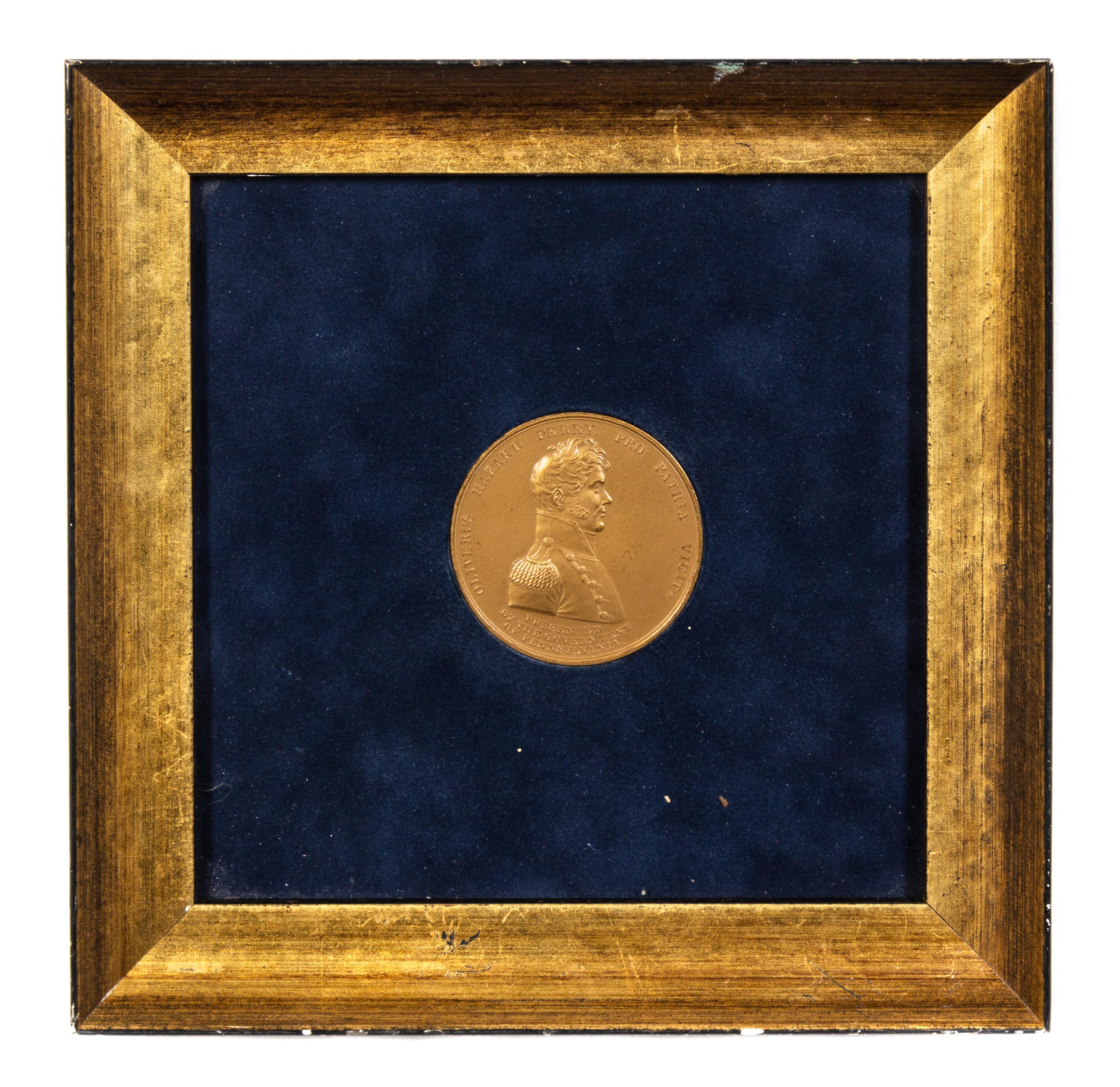 An American Framed Bronze Commemorative Medal Diameter of medal 2 1/4 inches.