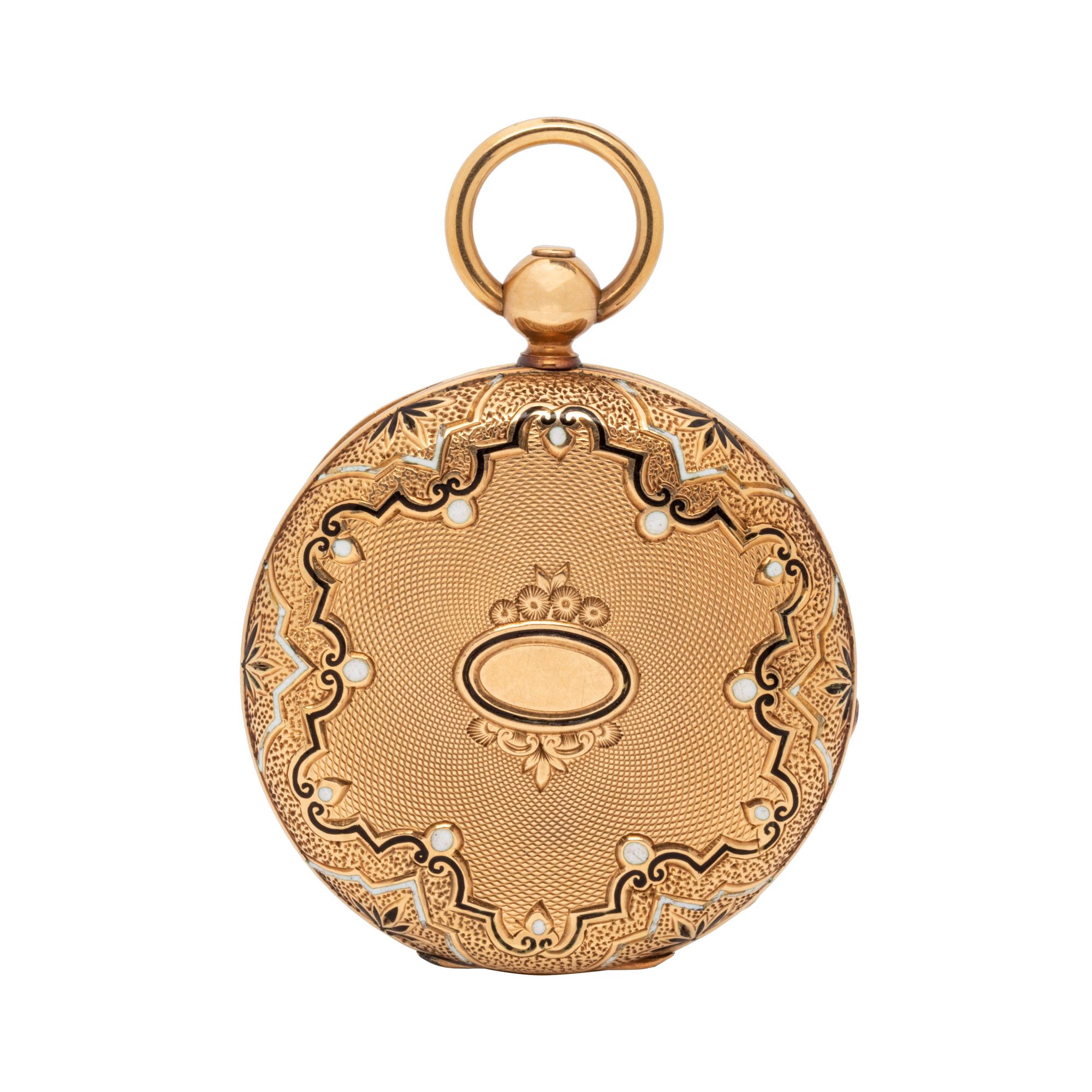 GOLD-FILLED AND ENAMEL HUNTER CASE POCKET WATCH