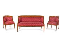 A Continental Parcel Ebonized Burlwood Salon Suite