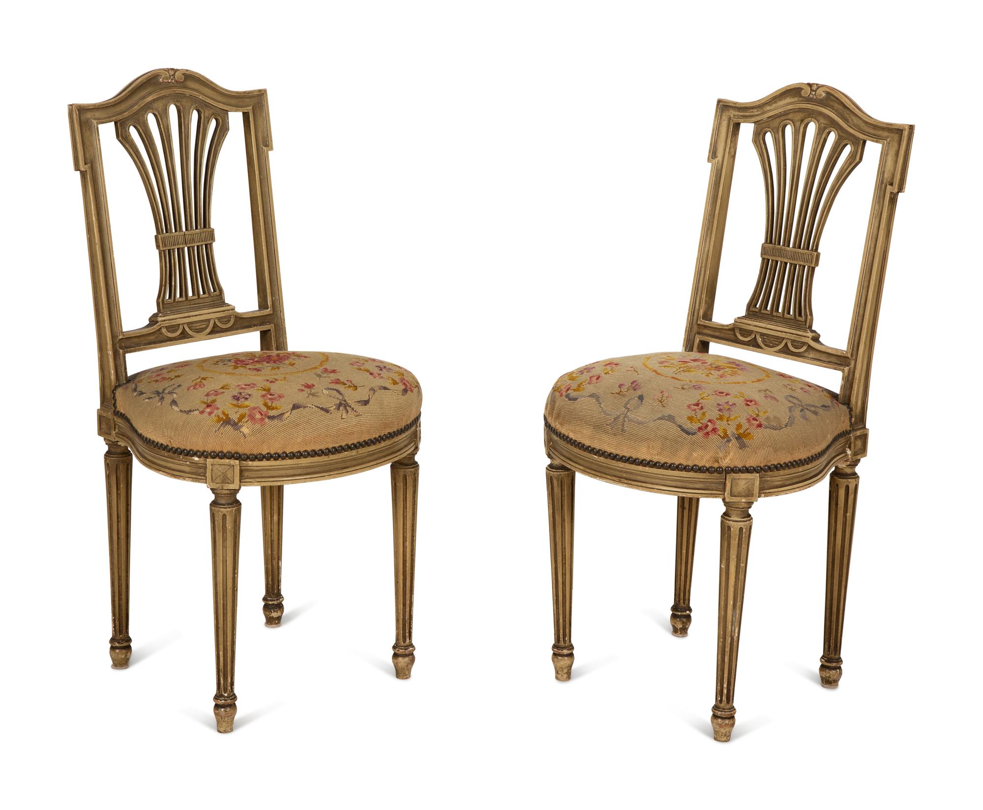 A Pair of Louis XVI Style Painted Side Chairs