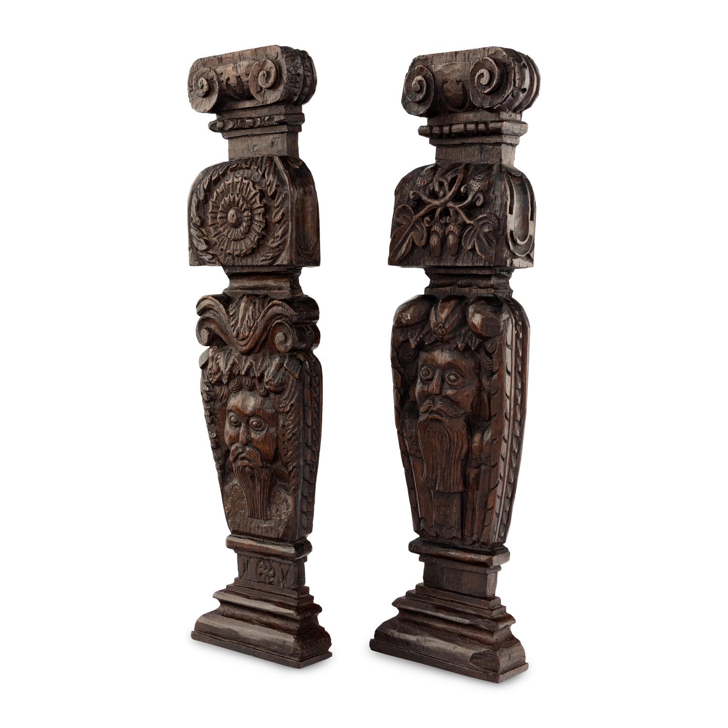 Two James I Carved Oak Balusters