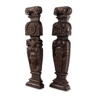 Two James I Carved Oak Balusters