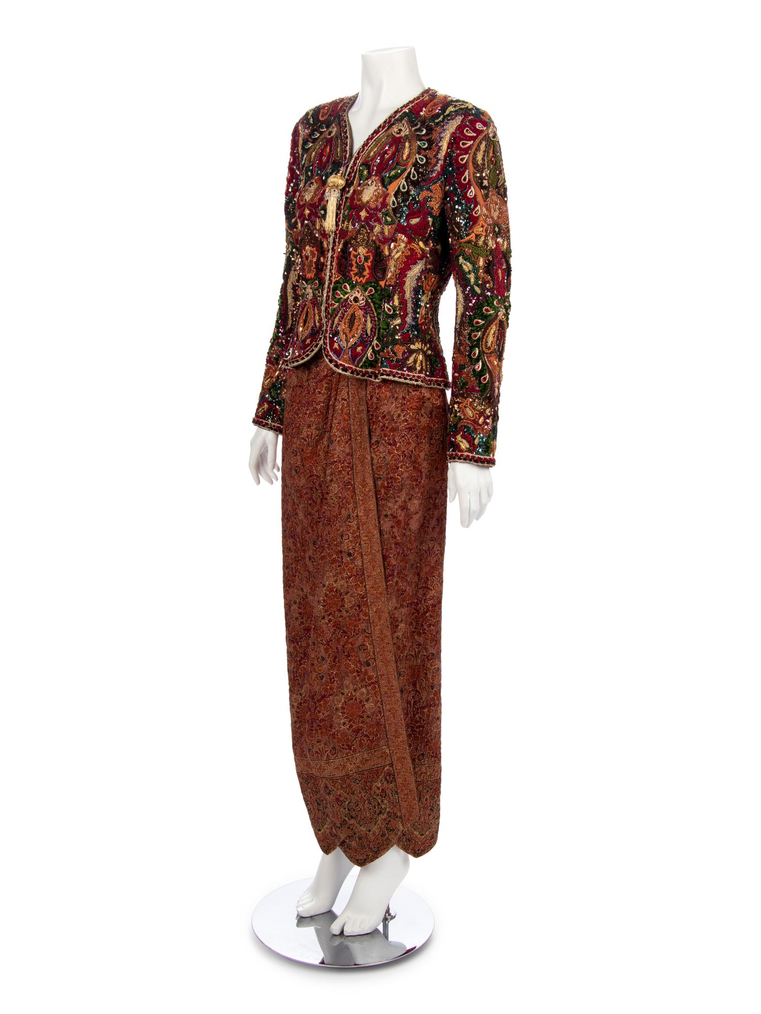 Oscar de la Renta Beaded Jacket and Skirt Ensemble, 1980-90s