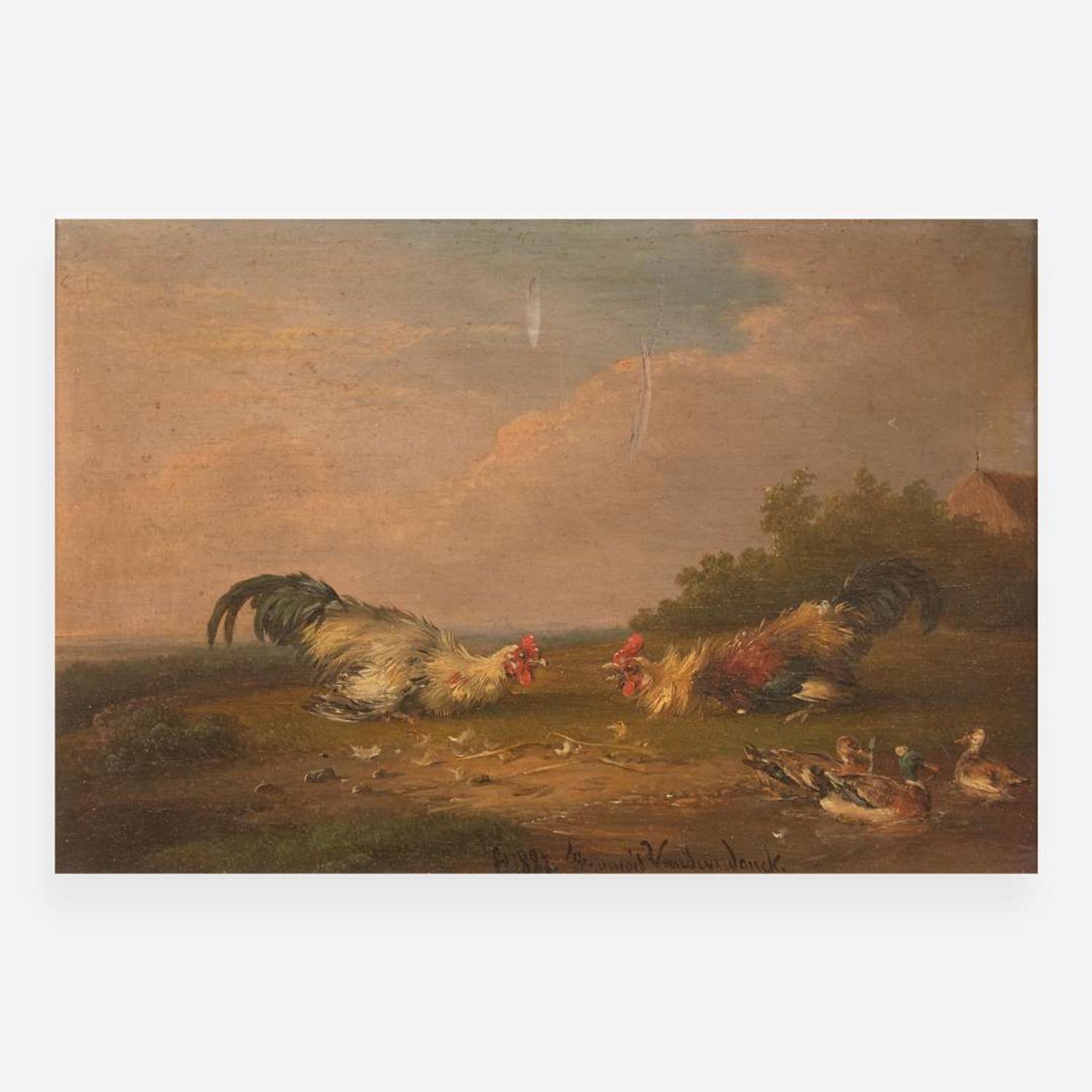 Franz van Severdonck (Belgian, 1809–1889) Cockfight and Family of Sheep; together with a Companion (3)
