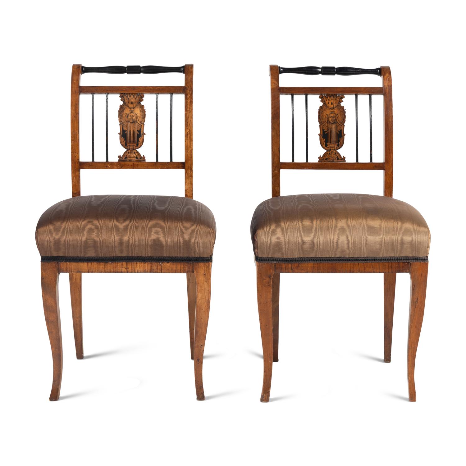 A Pair of Biedermeier Fruitwood Side Chairs