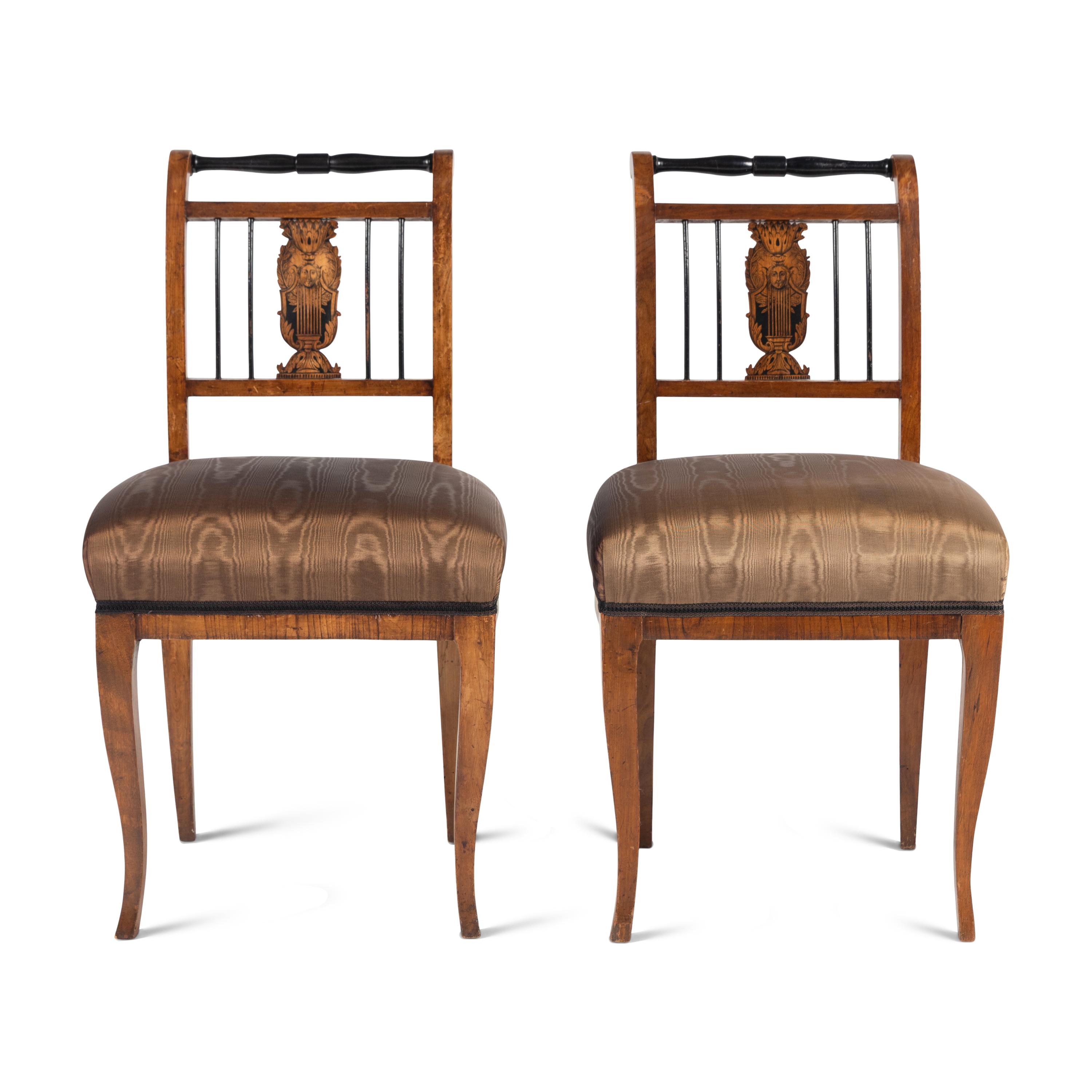 A Pair of Biedermeier Fruitwood Side Chairs