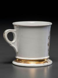 A Porcelain Shaving Mug Depicting a Fashionable Lady