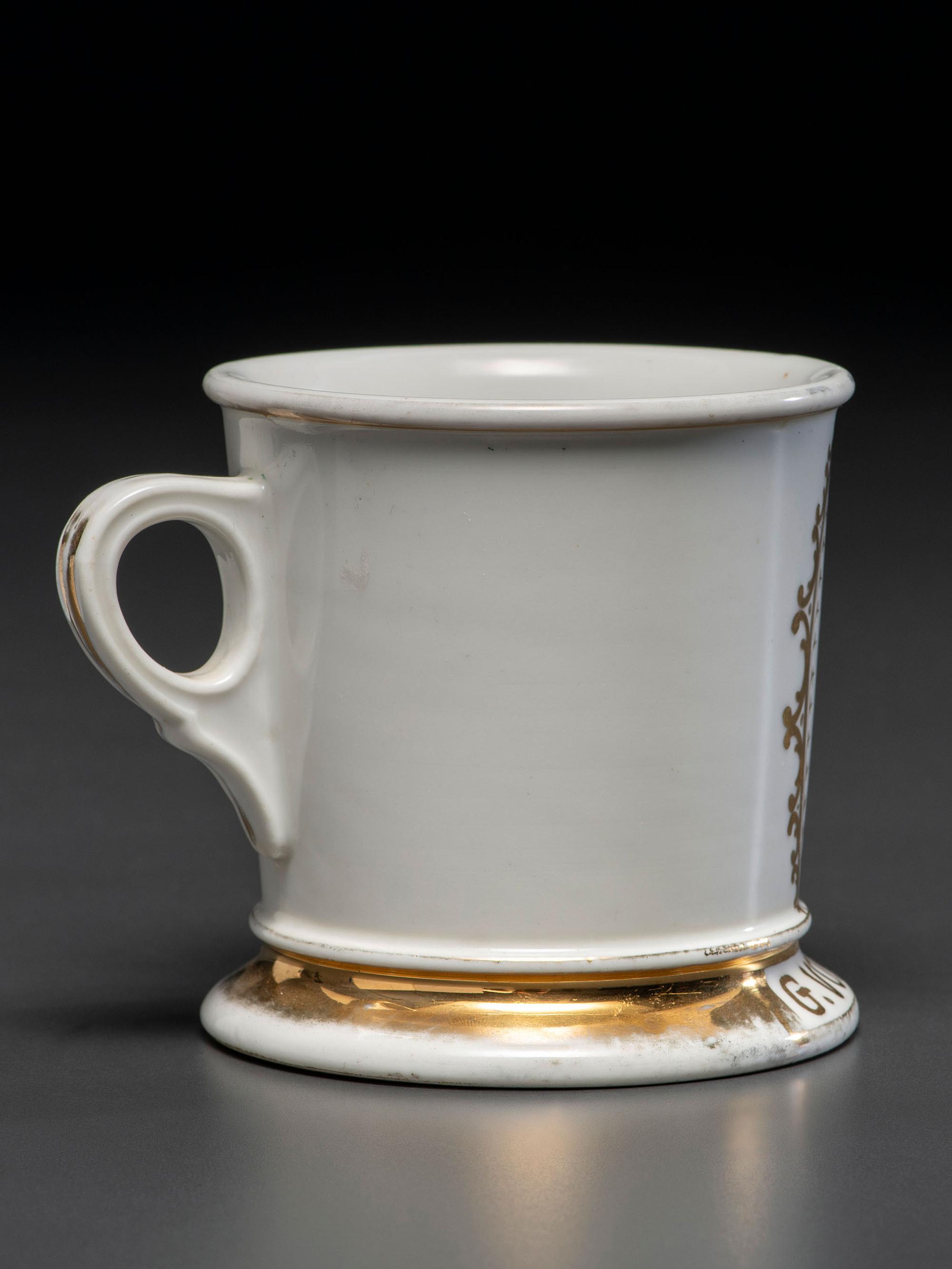 A Porcelain Shaving Mug Depicting a Fashionable Lady