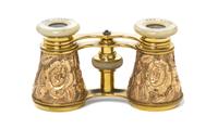 A Pair of French Gold Filled Opera Glasses, The Elite, Width 3 7/8 inches.
