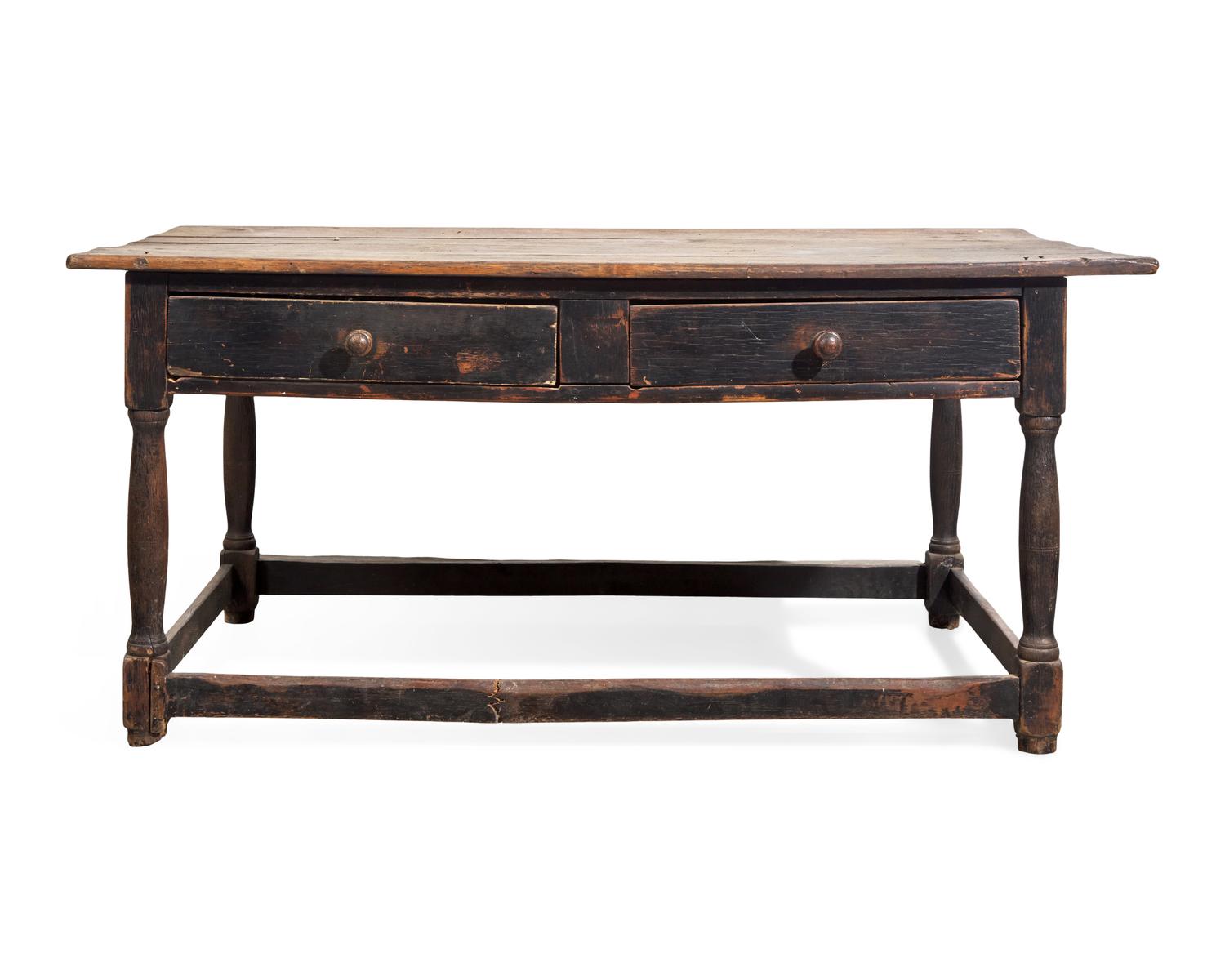 A William & Mary Walnut and Oak Stretcher Table