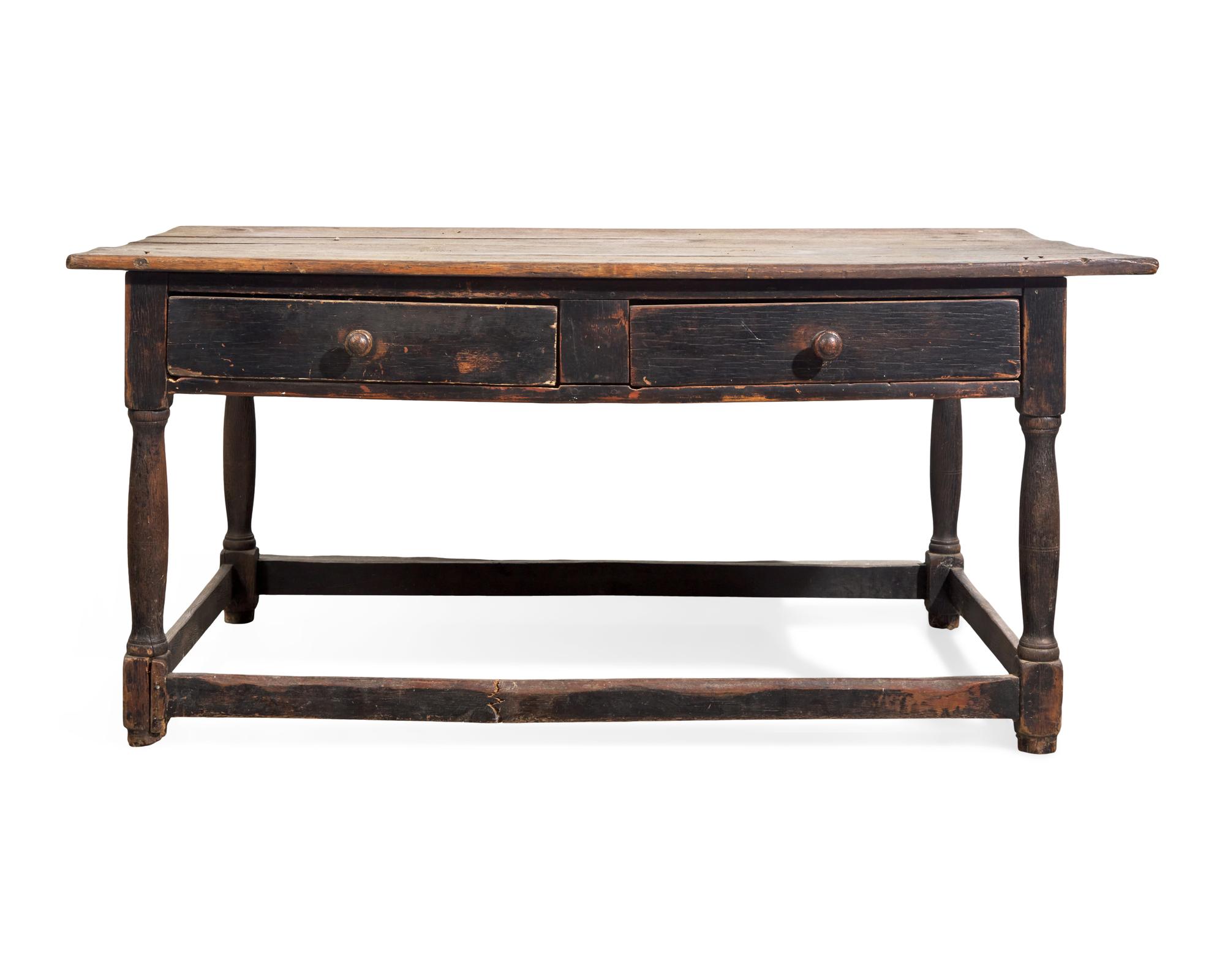 A William & Mary Walnut and Oak Stretcher Table