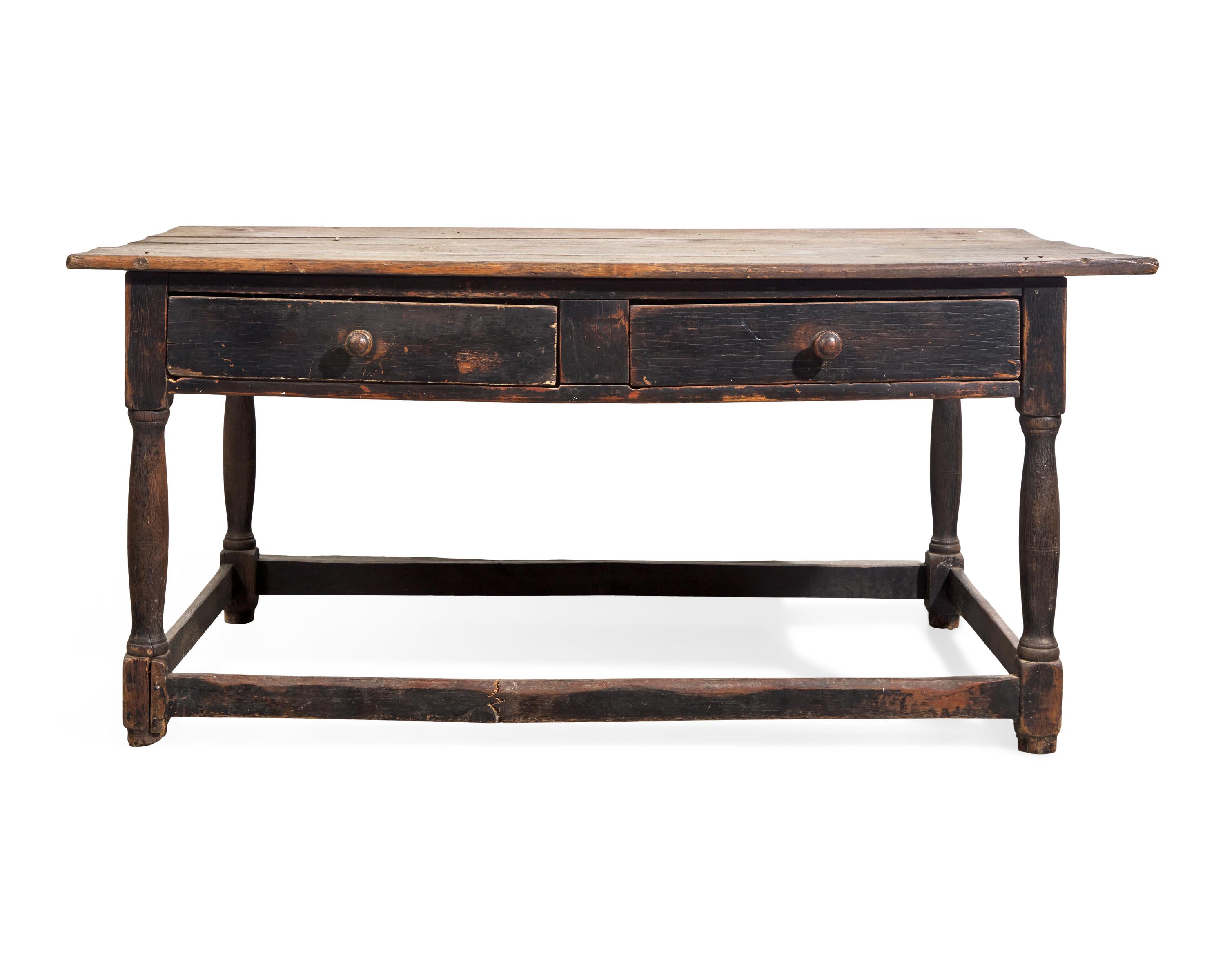 A William & Mary Walnut and Oak Stretcher Table