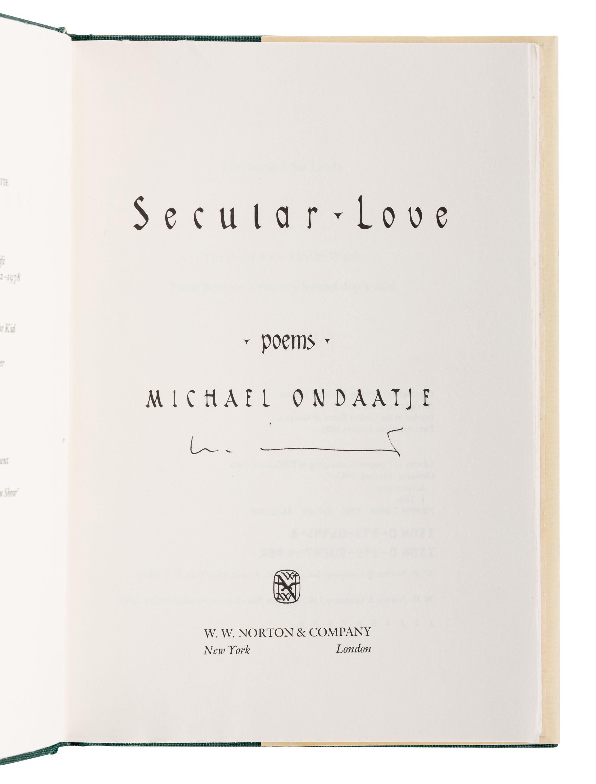 ONDAATJE, Michael (b. 1943). A group of 5 works by Ondaatje, ALL SIGNED OR INSCRIBED BY ONDAATJE, comprising: