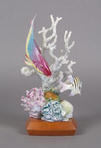 A Royal Worcester Figural Group, Sargent Major and Spanish Hog Fishes, Height 11 inches.
