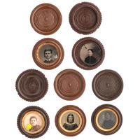 [EARLY PHOTOGRAPHY - UNION CASES]. A group of 10 brown "oreo" union cases containing images of female subjects, including: