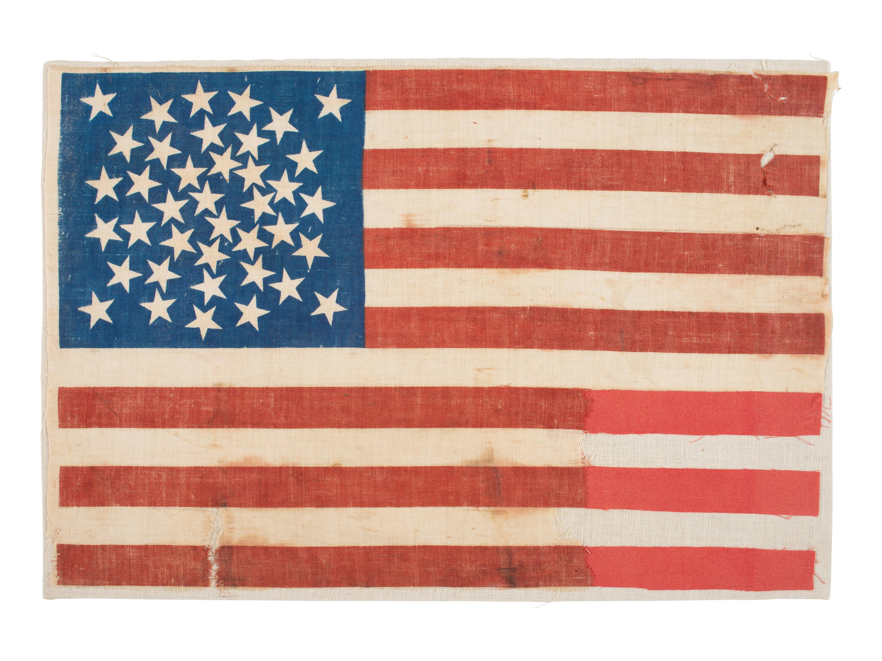 [FLAGS]. 39-star parade flag with triple medallion star pattern. Ca 1889-1890.