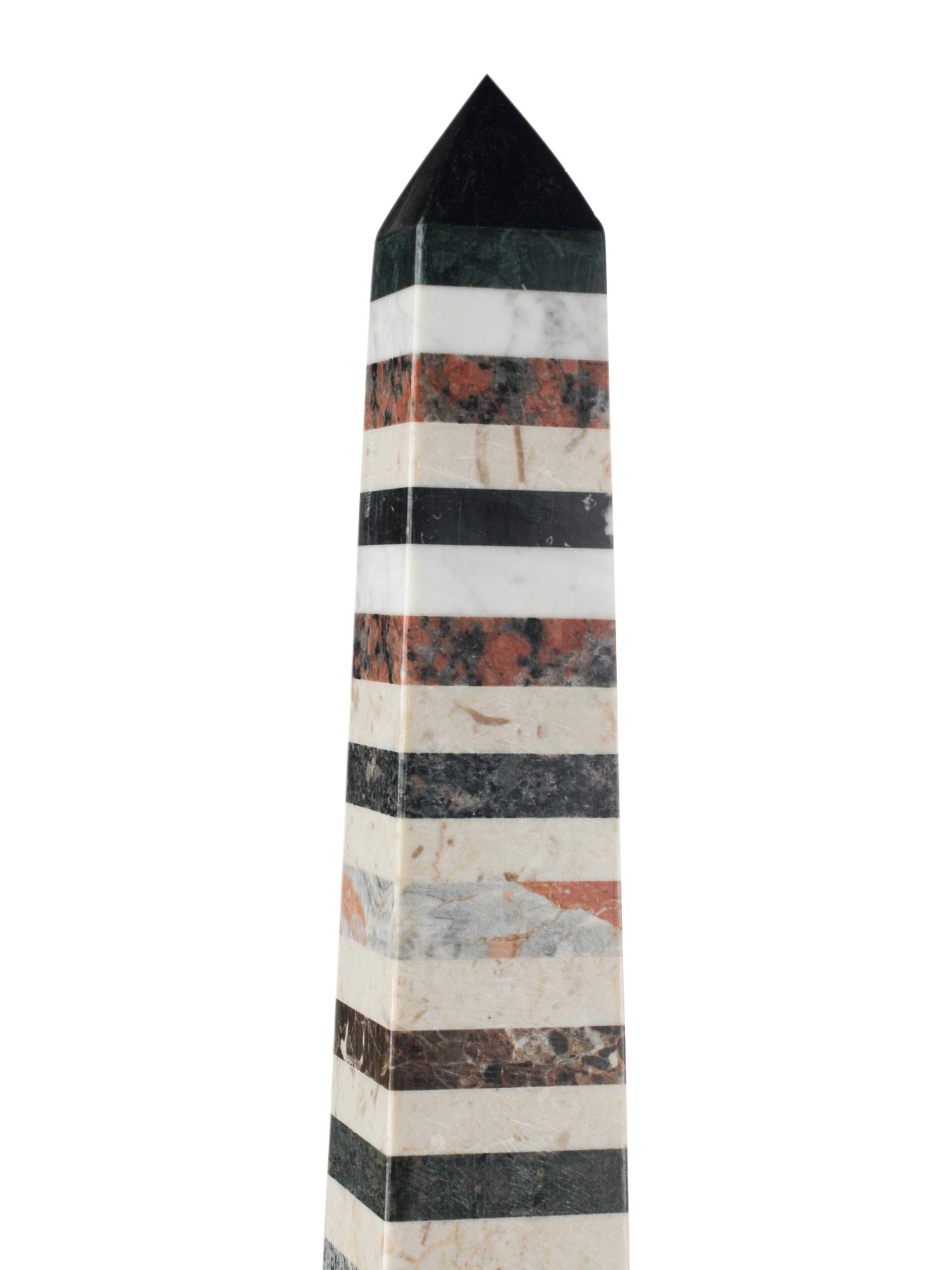 A Pair of Monumental Grand Tour Style Marble-Inlaid Obelisks