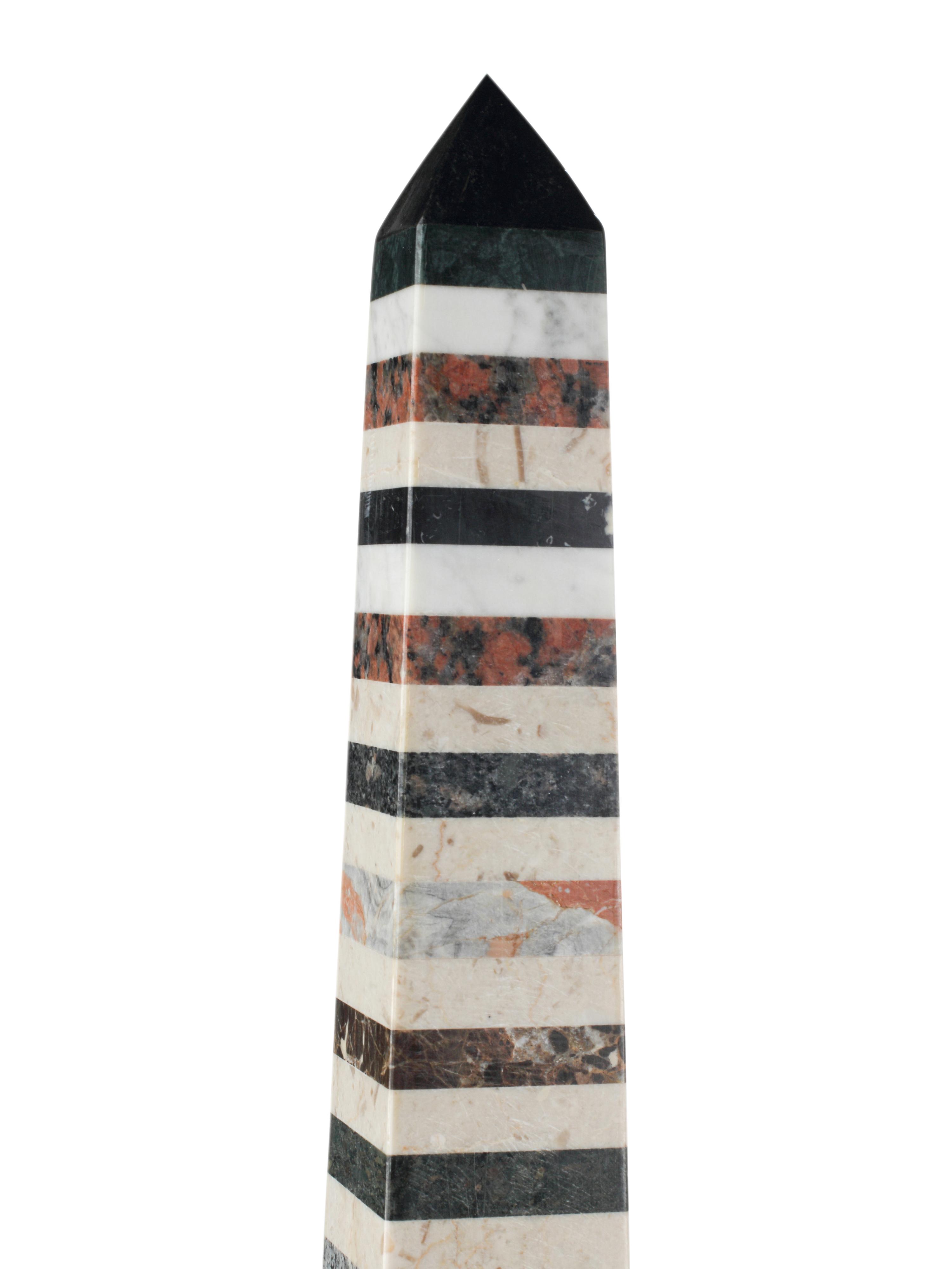 A Pair of Monumental Grand Tour Style Marble-Inlaid Obelisks