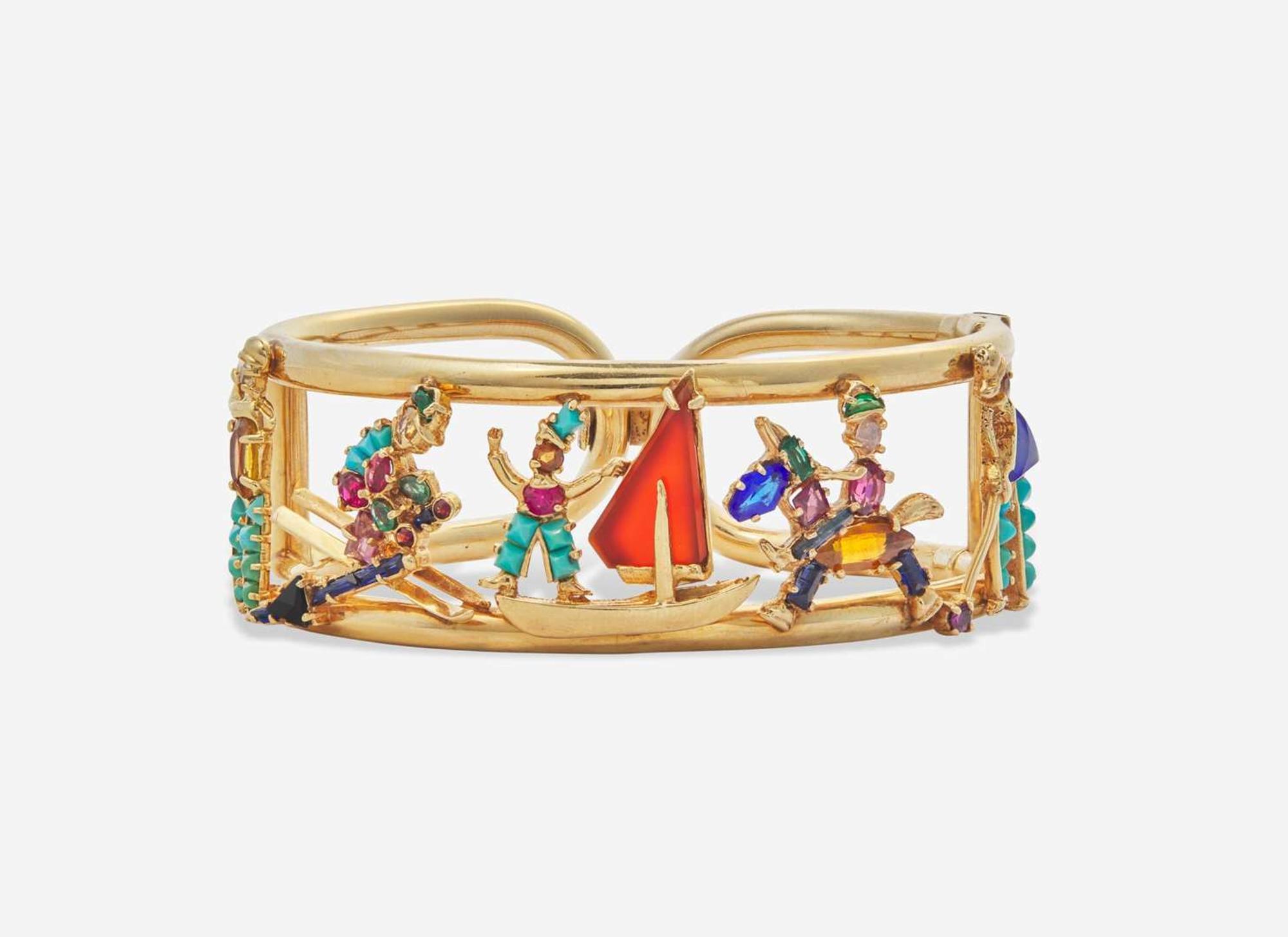 A 14K Yellow Gold and Colored Gemstone Bracelet