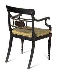 A Set of Four Regency Style Paint Decorated Cane-Seat Armchairs