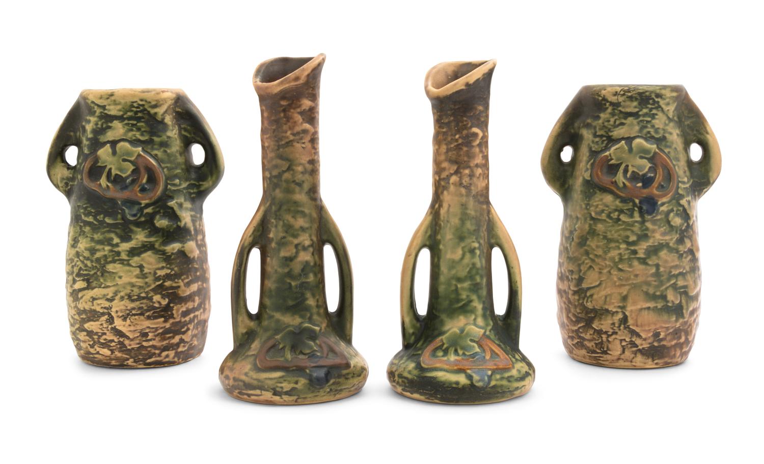 Two Pairs of Roseville Imperial Vases Height of first pair 8 1/2 inches, second 8 inches.