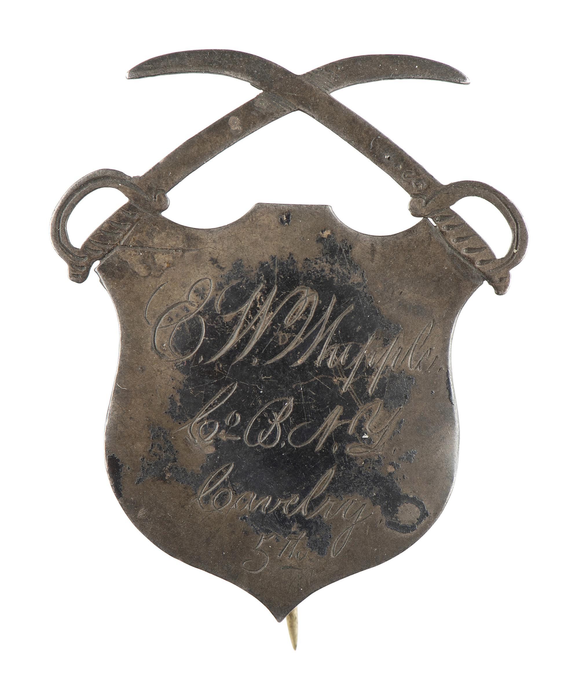 [CIVIL WAR]. 5th New York Cavalry badge identified to E.W. Whipple.