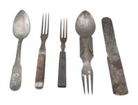 [CIVIL WAR]. A group of 5 camp items, incl. Union mess kit, tin cup, and other utensils.