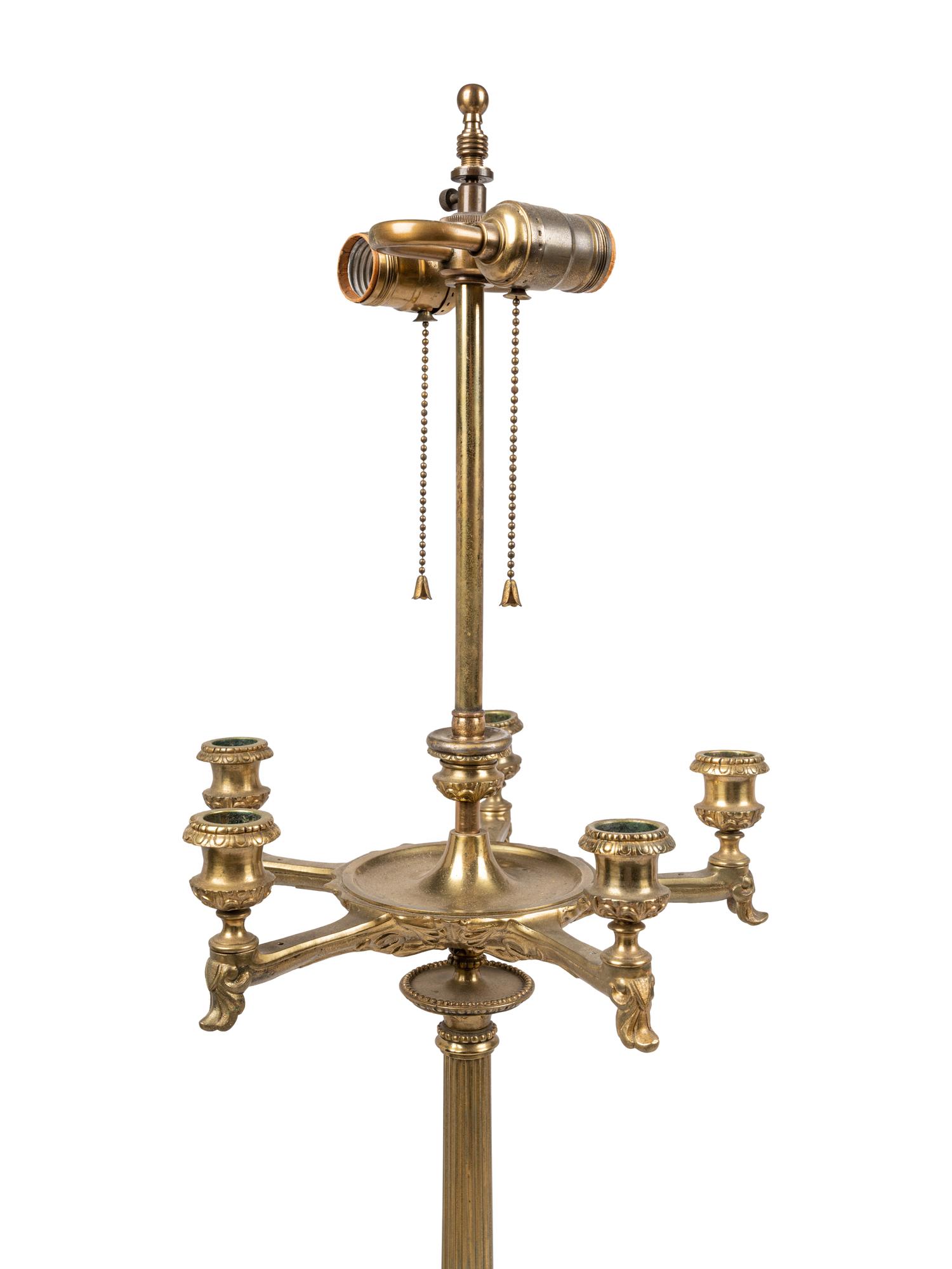 A Pair of Neoclassical Gilt Bronze Six-Light Candelabra Mounted as Lamps