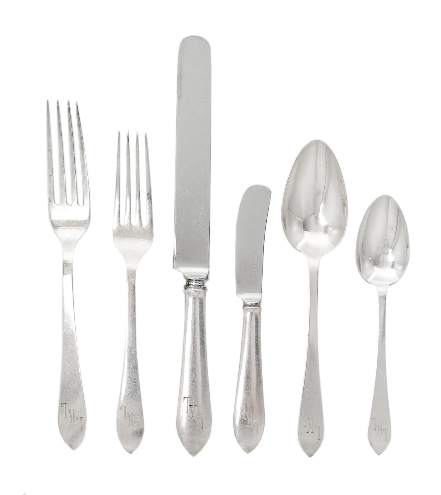 An American Silver Flatware Service, Tiffany & Co., New York, First Half 20th Century, Faneuil pattern, the handles monogrammed LKL, co