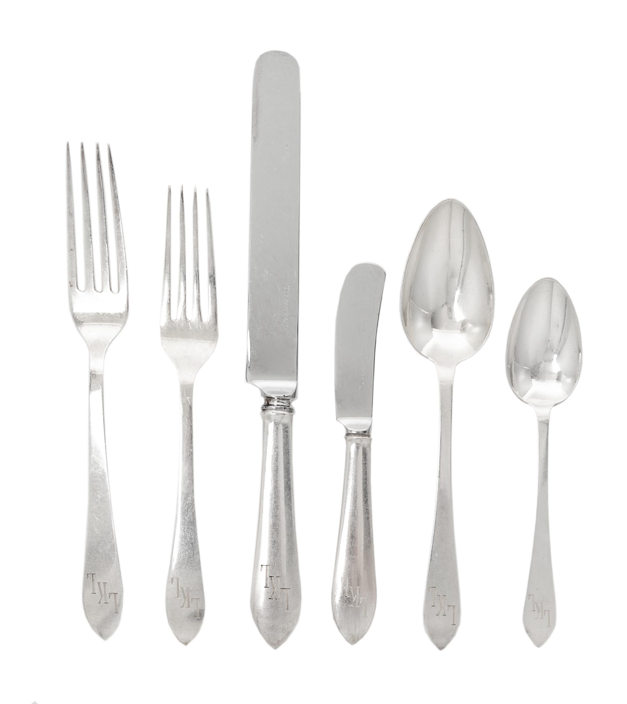 An American Silver Flatware Service, Tiffany & Co., New York, First Half 20th Century, Faneuil pattern, the handles monogrammed LKL, co