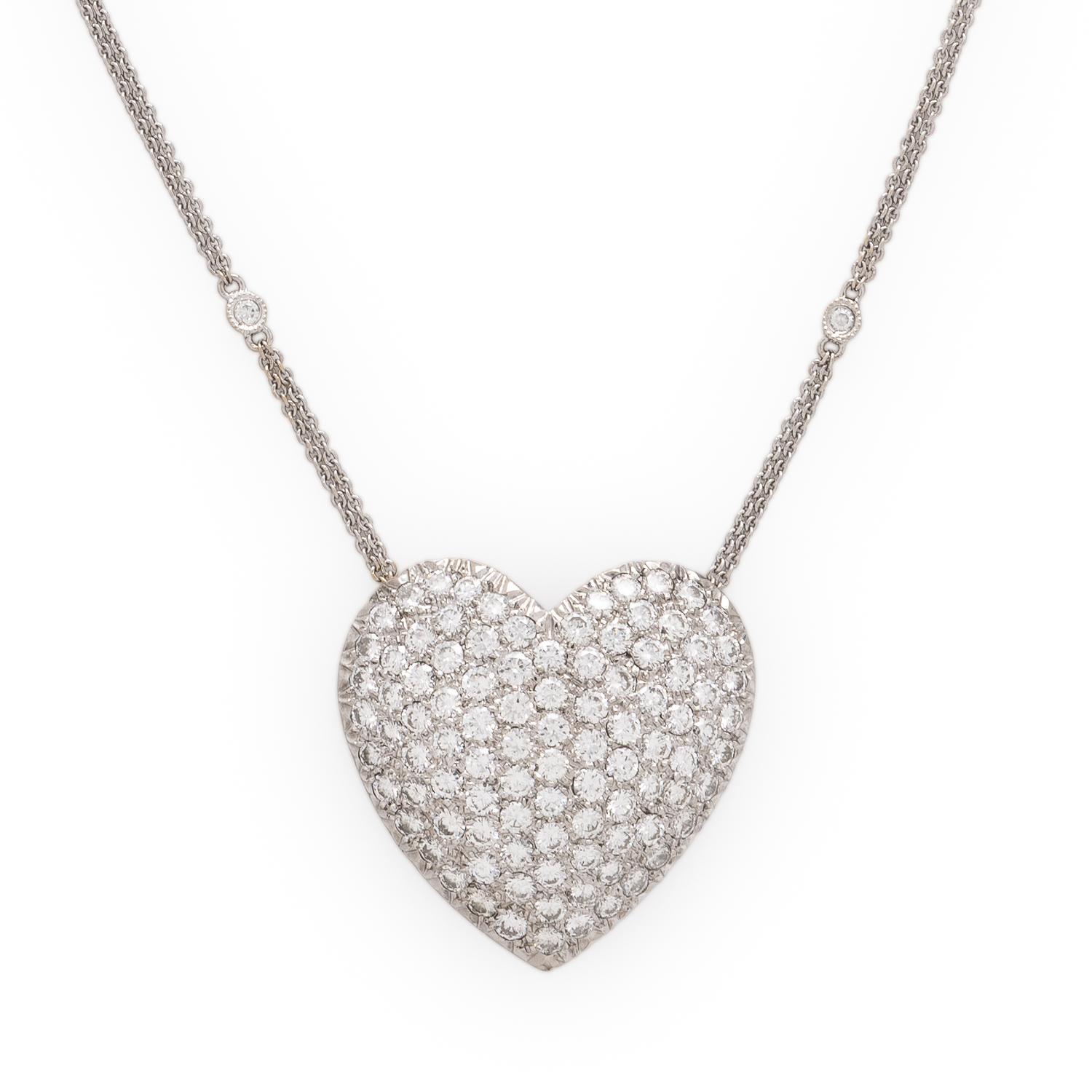 Diamond and White Gold Heart Pendant Necklace