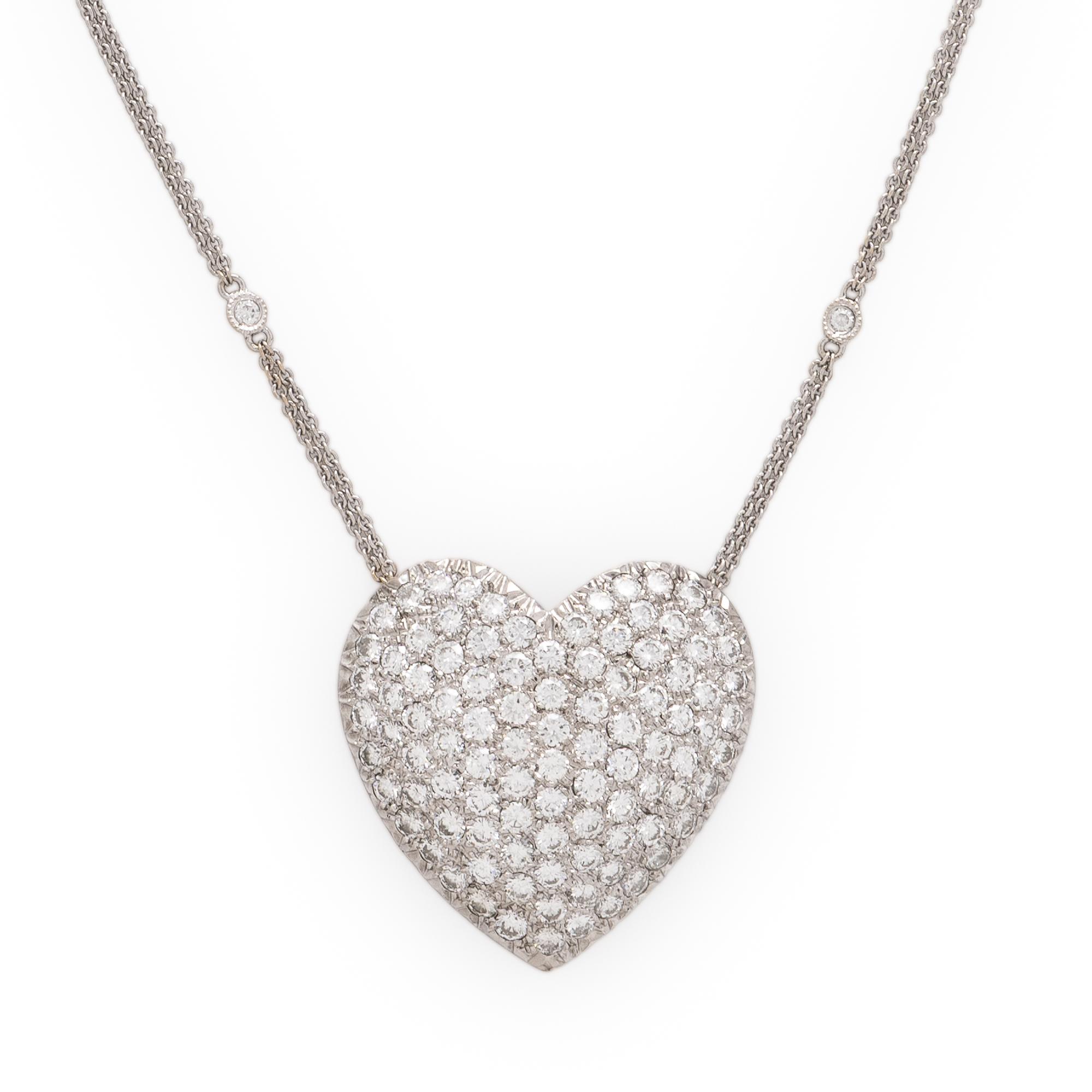 Diamond and White Gold Heart Pendant Necklace