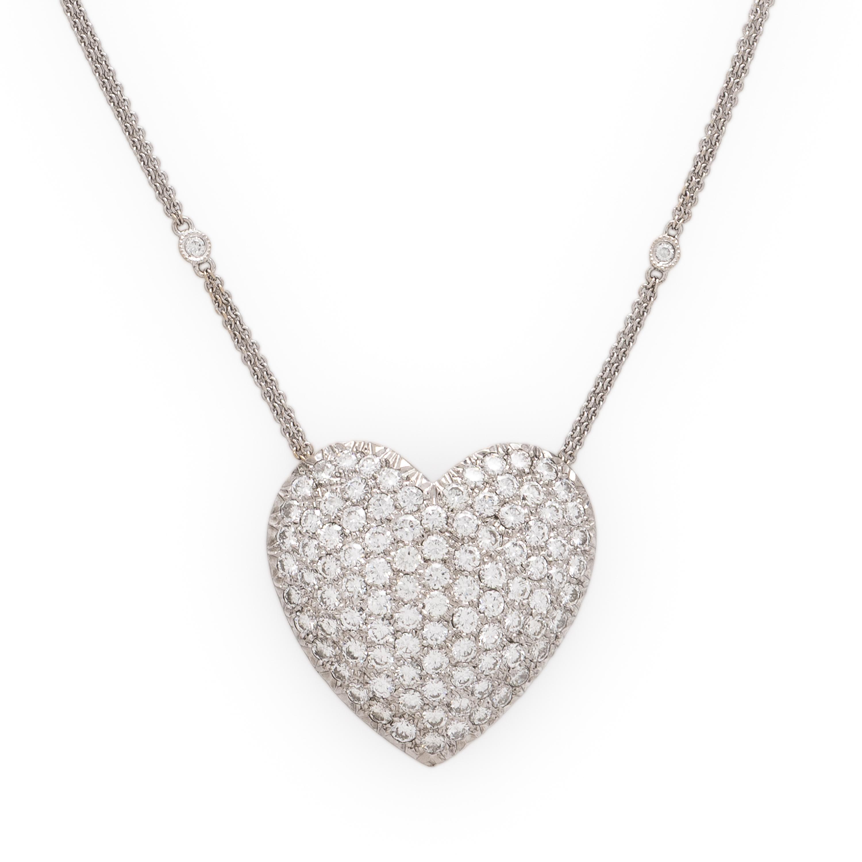 Diamond and White Gold Heart Pendant Necklace