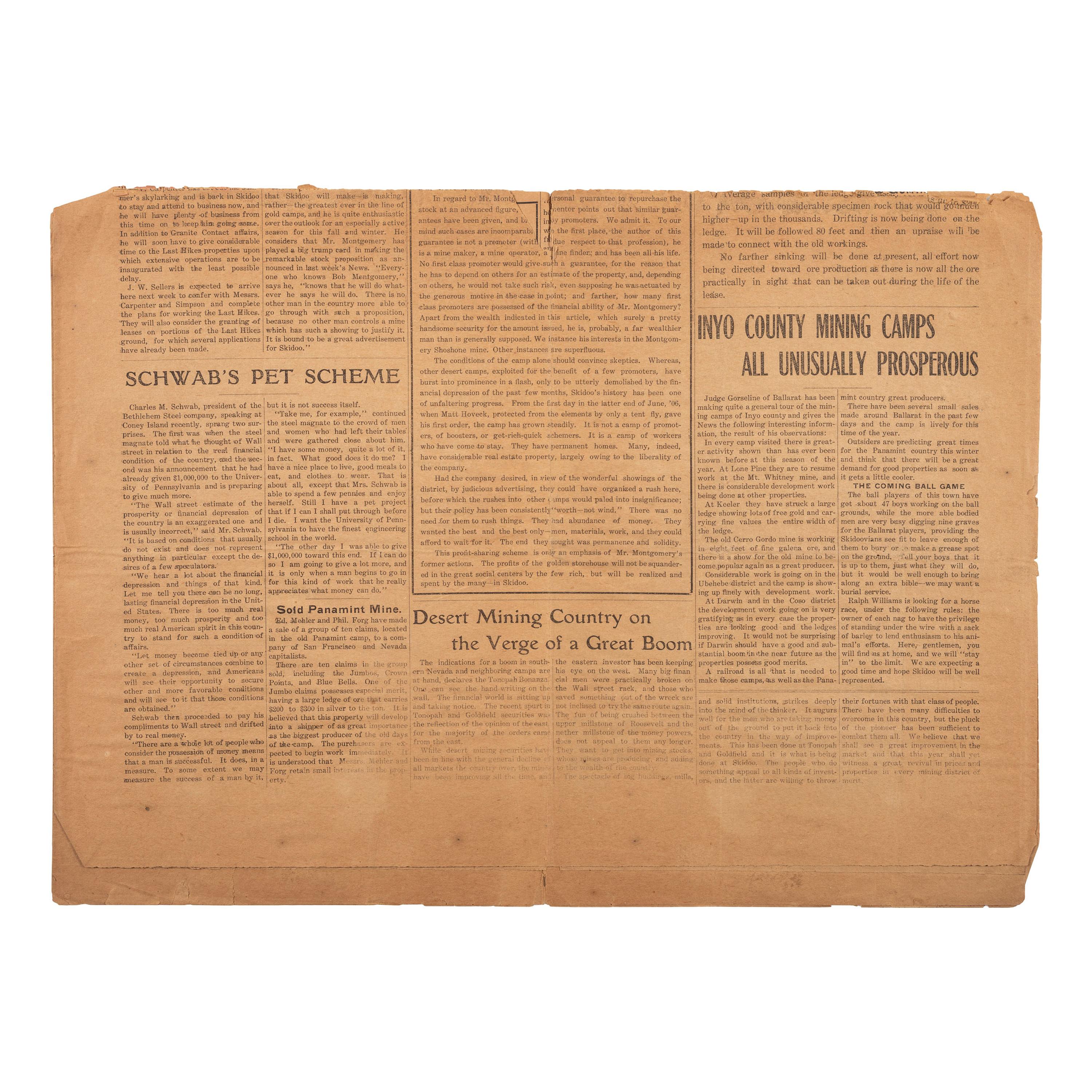 [MINING - CALIFORNIA]. The Skidoo News . Vol. I, No. 40. Skidoo, Inyo County, CA: Skidoo Pub. Co., 20 September 1907.