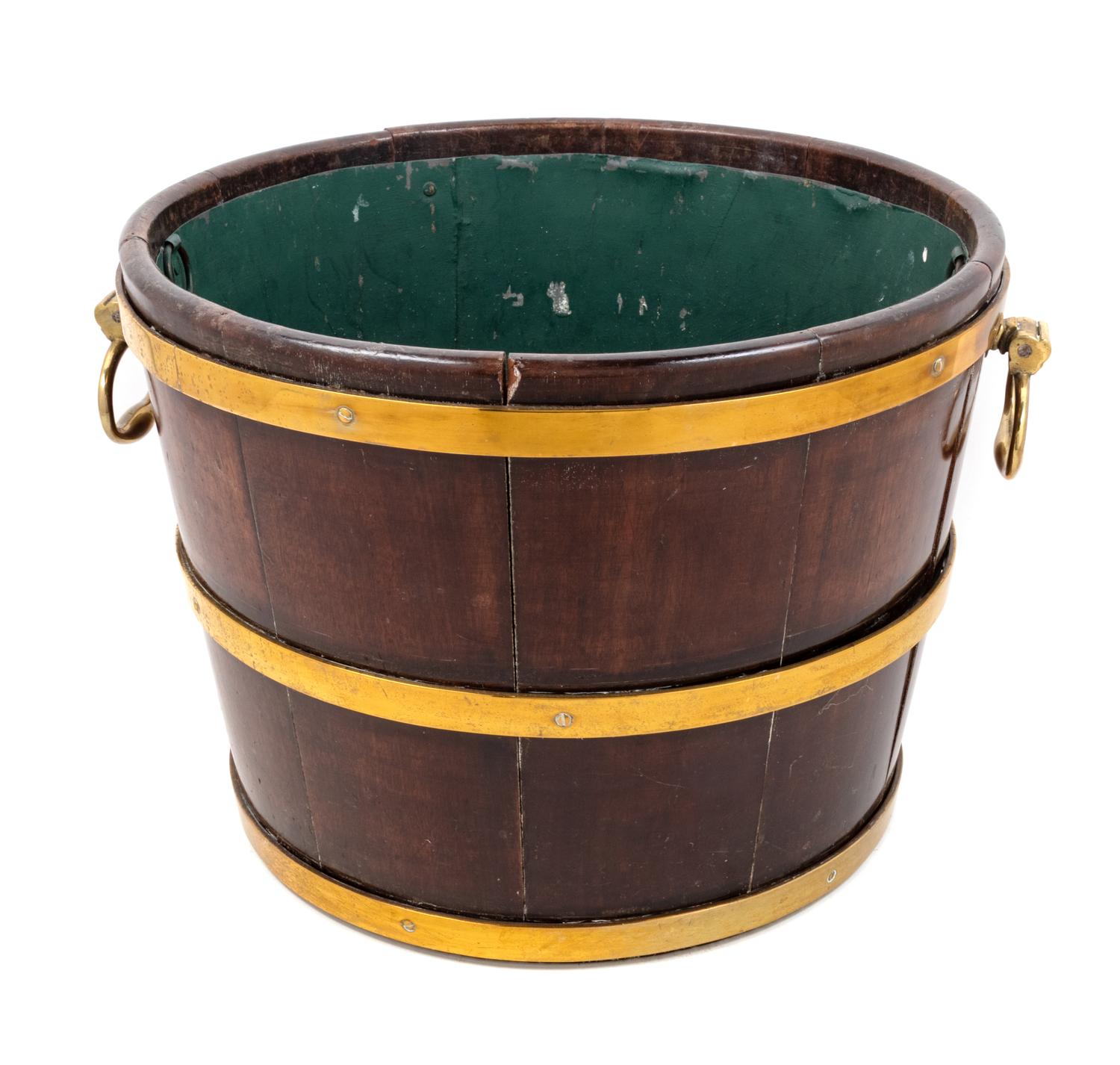 A George III Brass Mounted Oak Bucket with Liner
