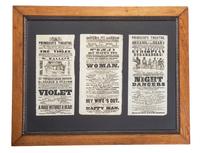 [MUSIC] -- [THEATRE]. A group of 3 theatrical broadsides promoting the New Orleans Ethiopian Serenaders, "The Violet", and "Woman."