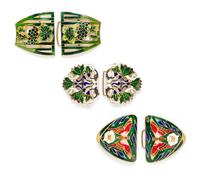 A Group of Three Enamel Belt Buckles,