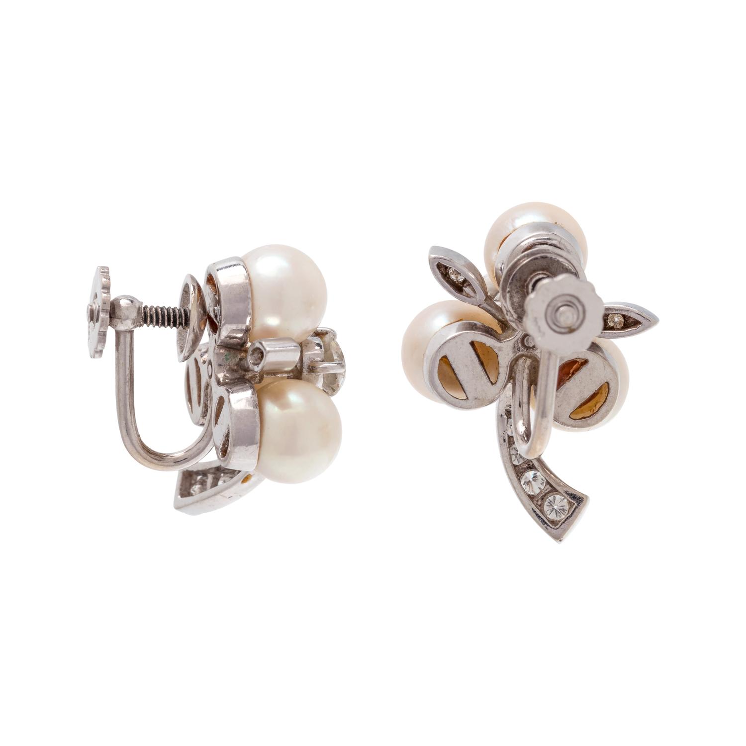CULTURED PEARL AND DIAMOND EARCLIPS