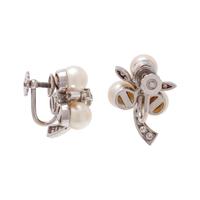 CULTURED PEARL AND DIAMOND EARCLIPS